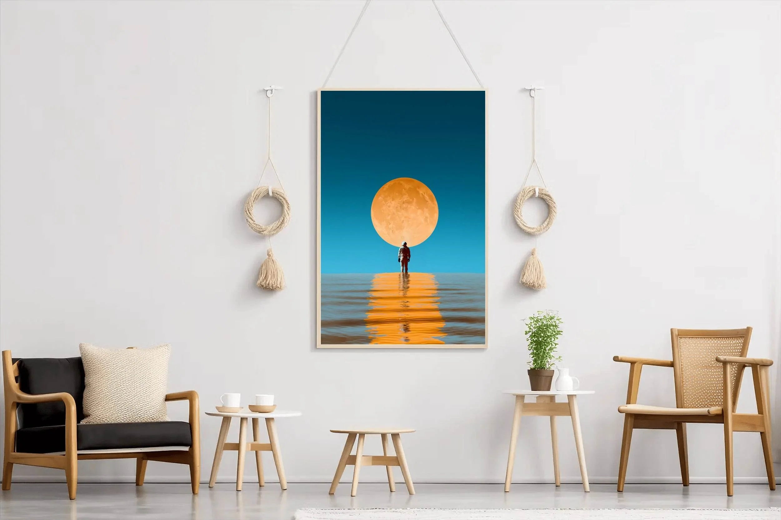 Astronaut Standing in the Ocean Reflecting the Moon Wall Art - beink online art store