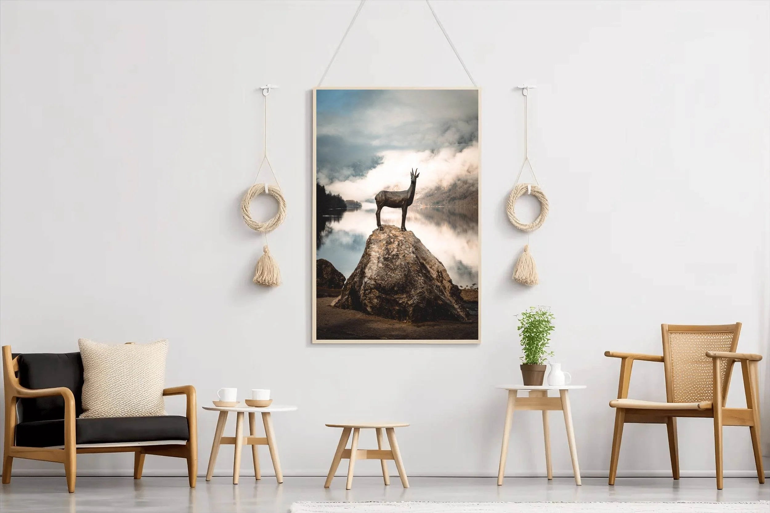 Painting of Goldhorn Statue Lake Bohinj Wall Art - beink online art store