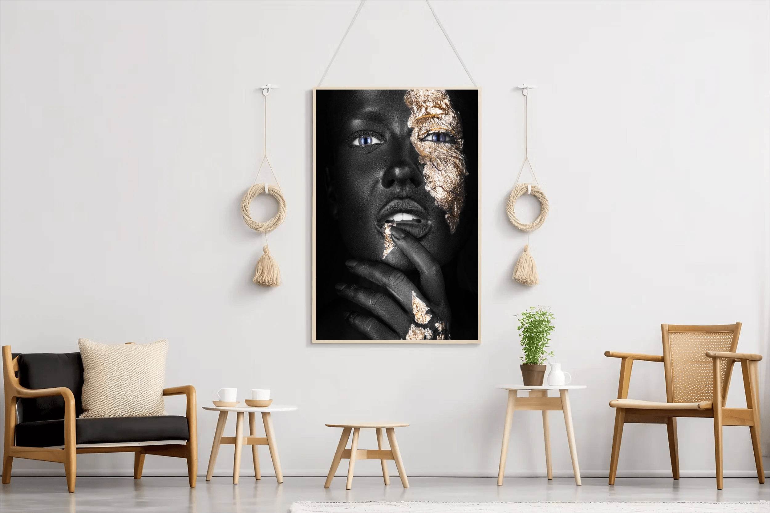 Dark Skinned Girl With Golden Makeup On Her Face Wall Art - beink online art store