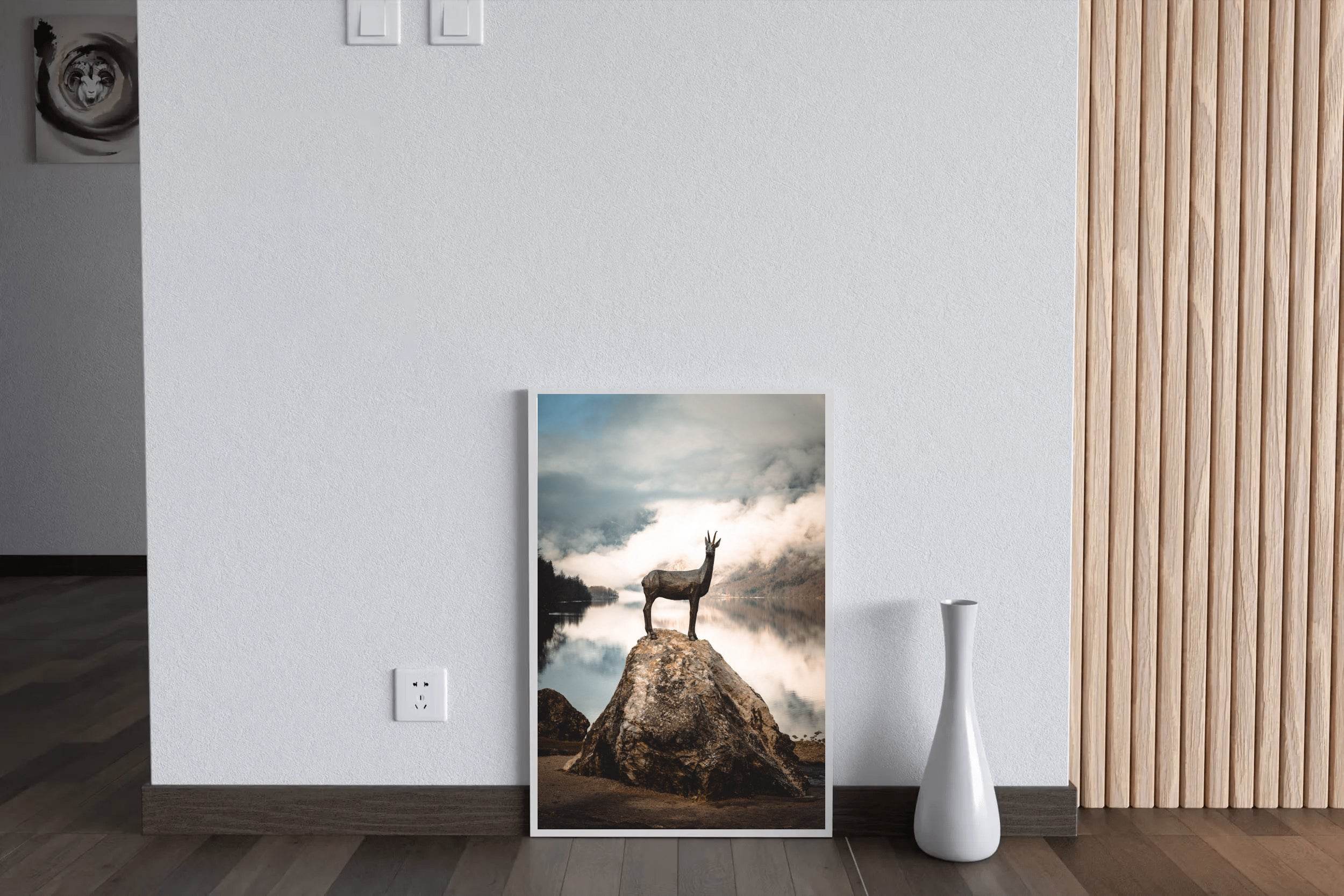 Painting of Goldhorn Statue Lake Bohinj Wall Art - beink online art store