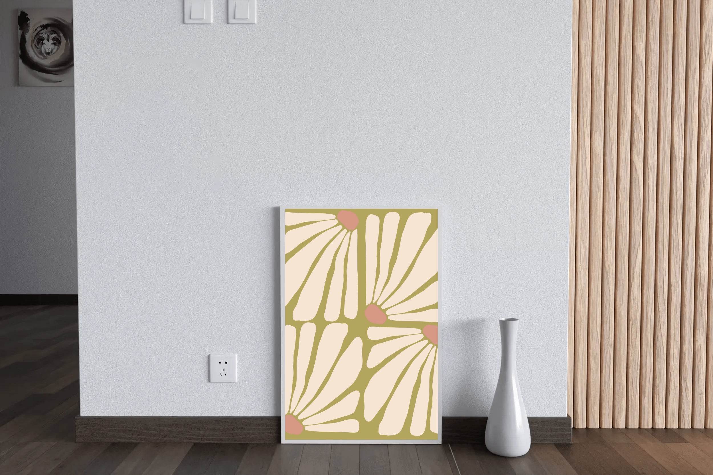 Pattern of Stylized Flowers with White Petals and Pink Centers ArtWork - beink online art store