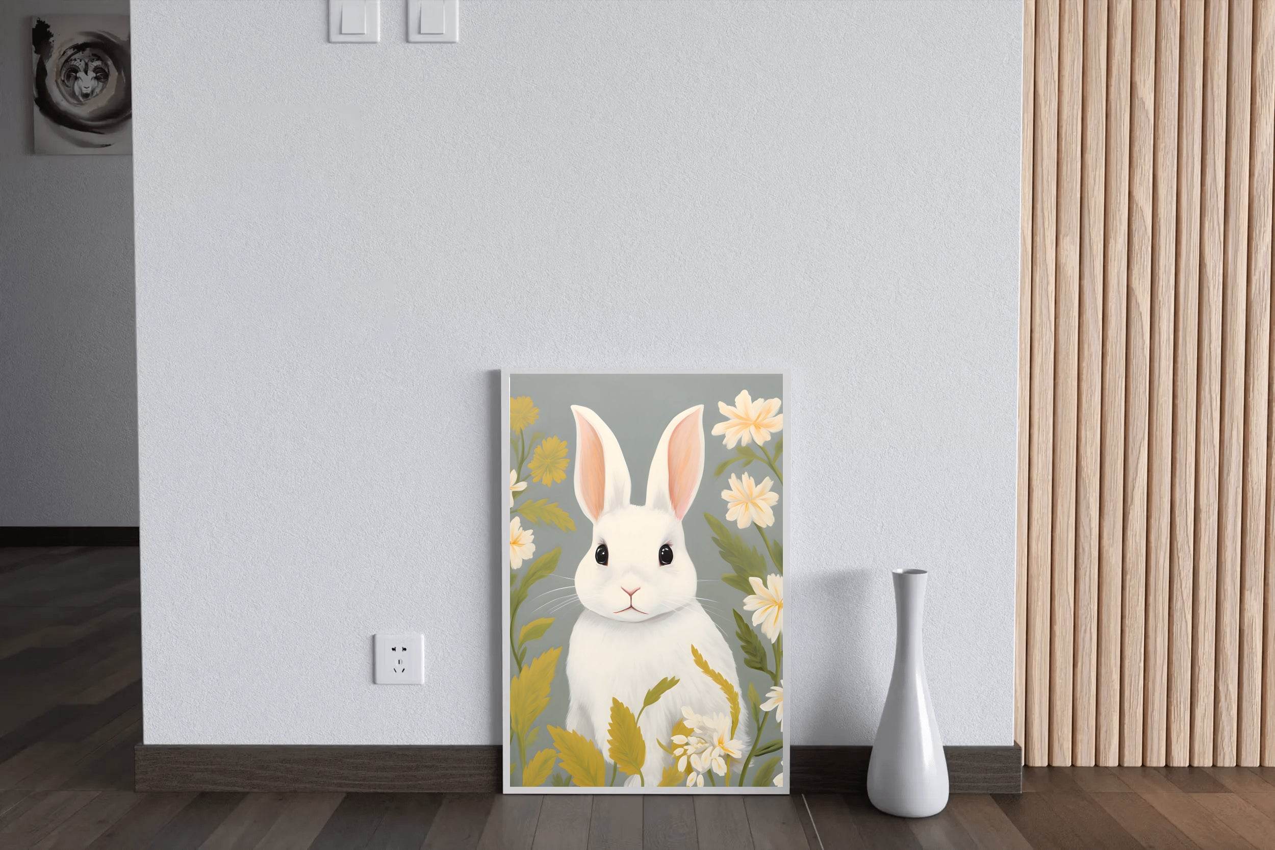 Shocked White Bunny Cartoon Painting - beink online art store