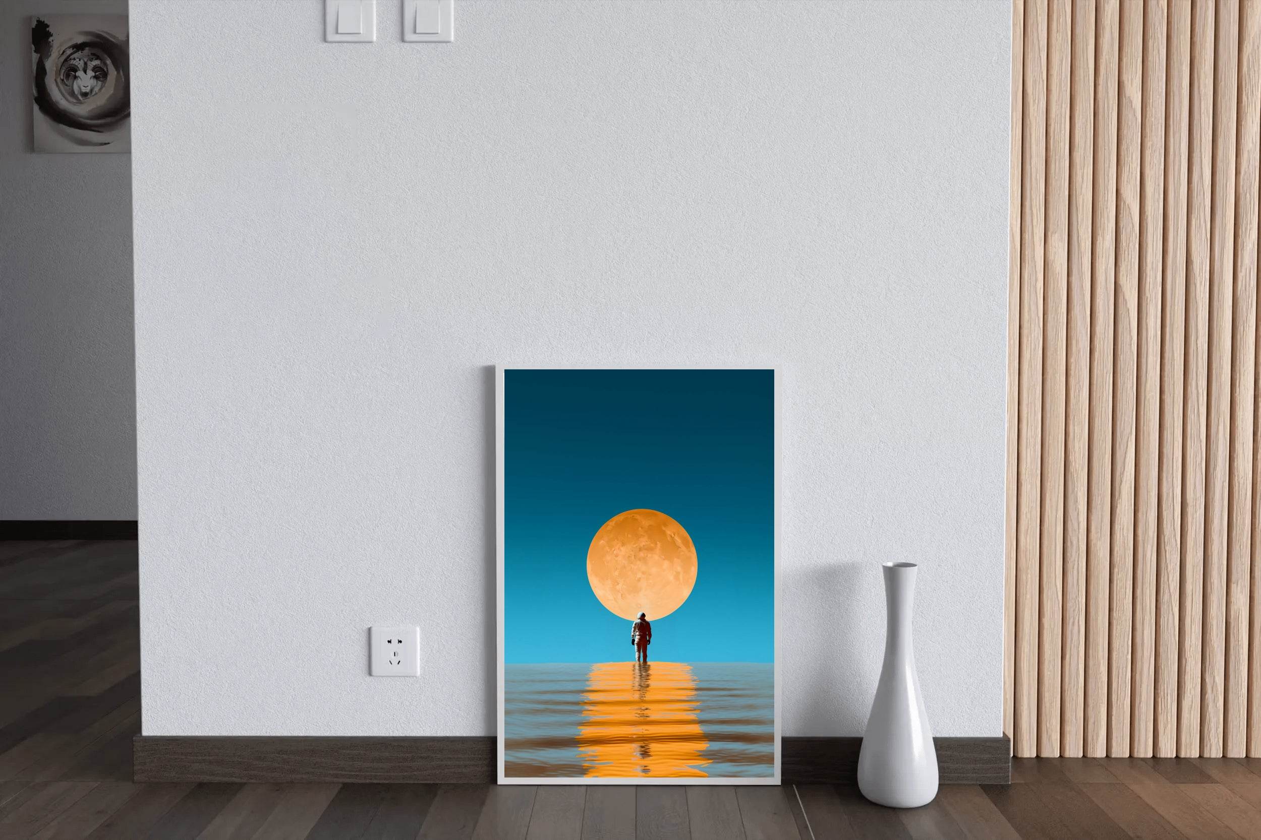 Astronaut Standing in the Ocean Reflecting the Moon Wall Art - beink online art store