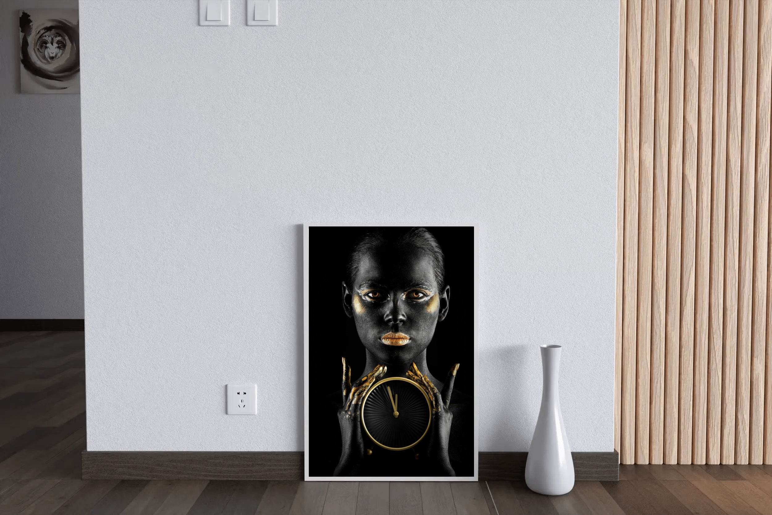 Black Woman With A Gold Watch in Her Hand Wall Art - beink online art store