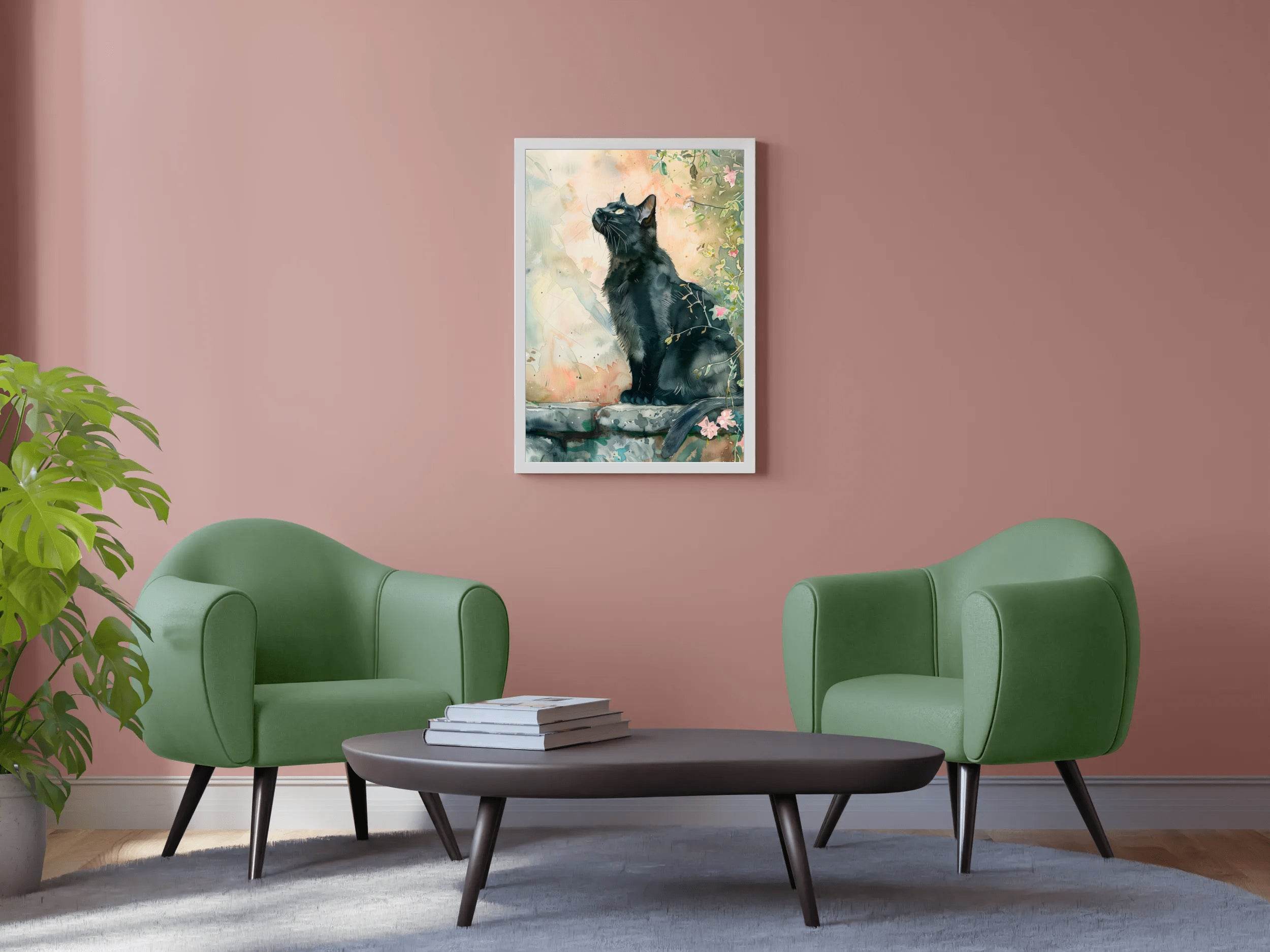 Watercolor Black Cat Animal Wall Art - beink online art store