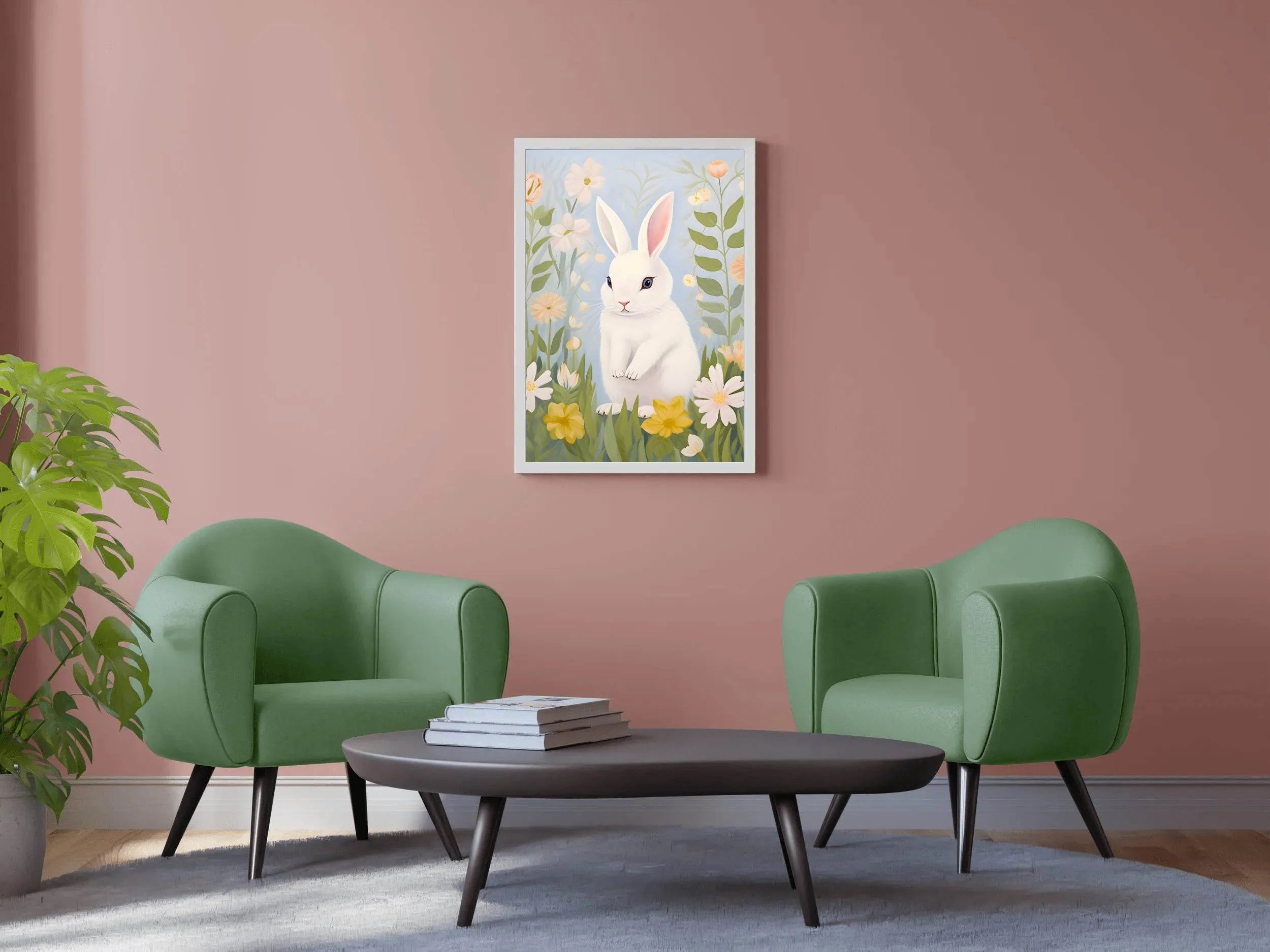 Drawing of Rabbit Sitting on the Grass - beink online art store