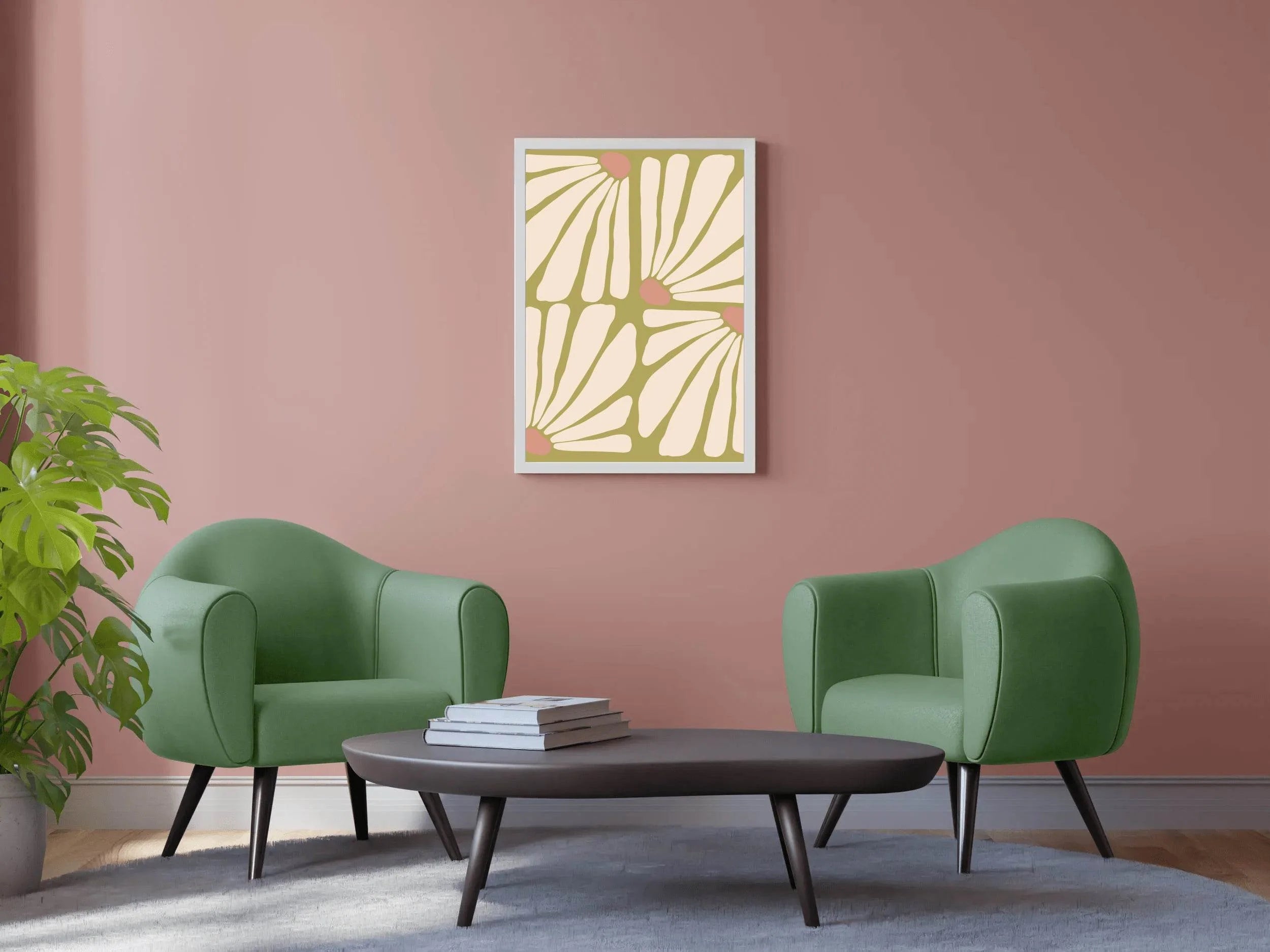 Pattern of Stylized Flowers with White Petals and Pink Centers ArtWork - beink online art store