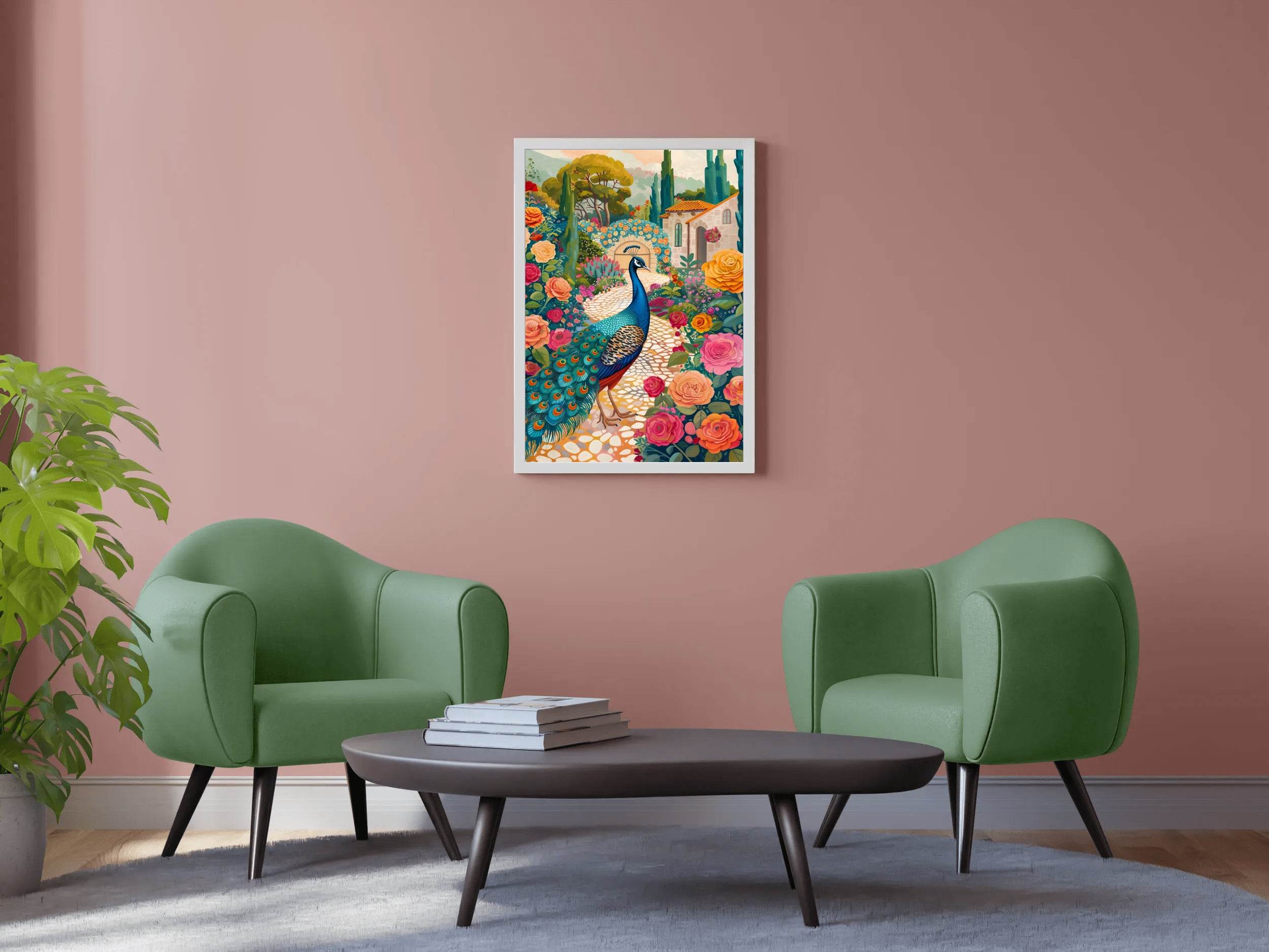 Painting of a Peacock Standing in the Garden - beink online art store