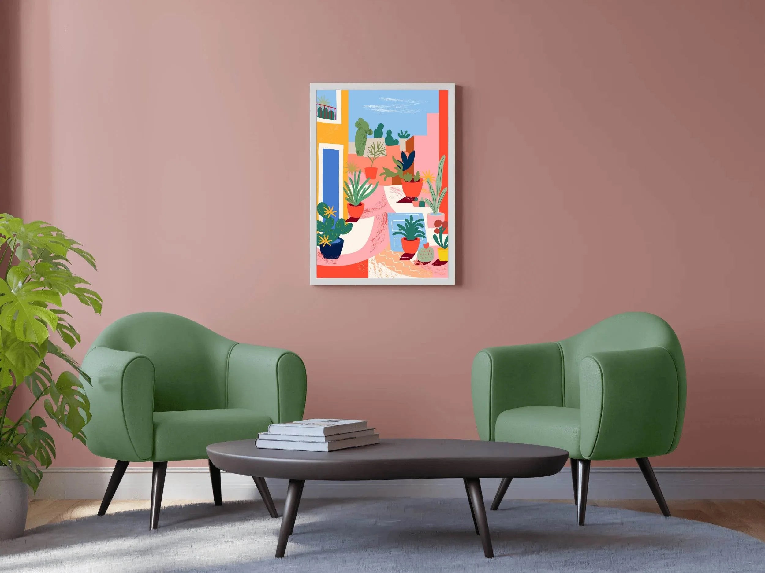 Painting Cactus Pots In The Yard - beink online art store