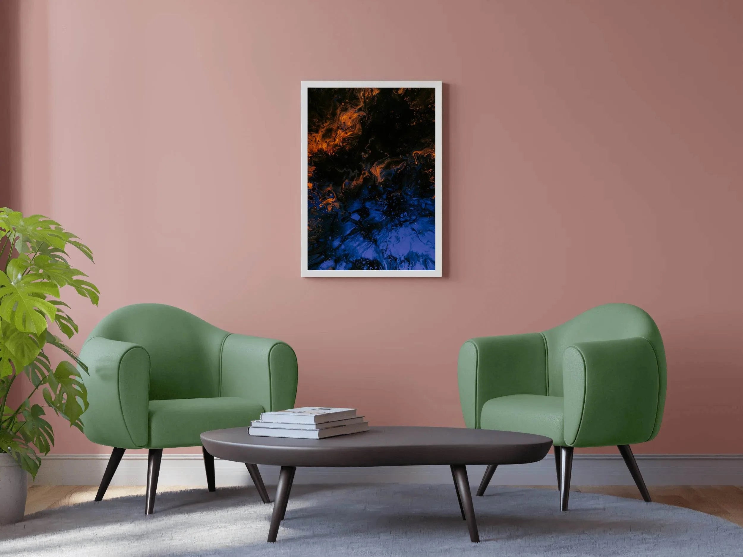 Blue and Fire Oil Paint Abstract Wall Art - beink online art store
