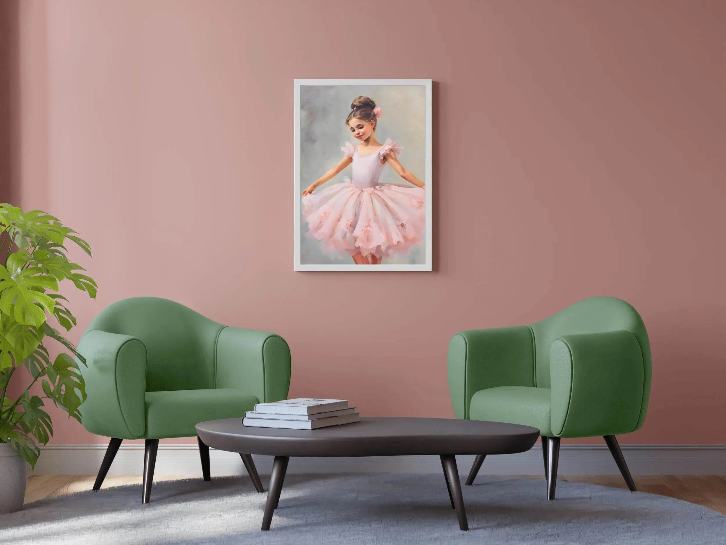 Watercolor Painting of Cute Dancing Girl in Pink Dress - beink online art store
