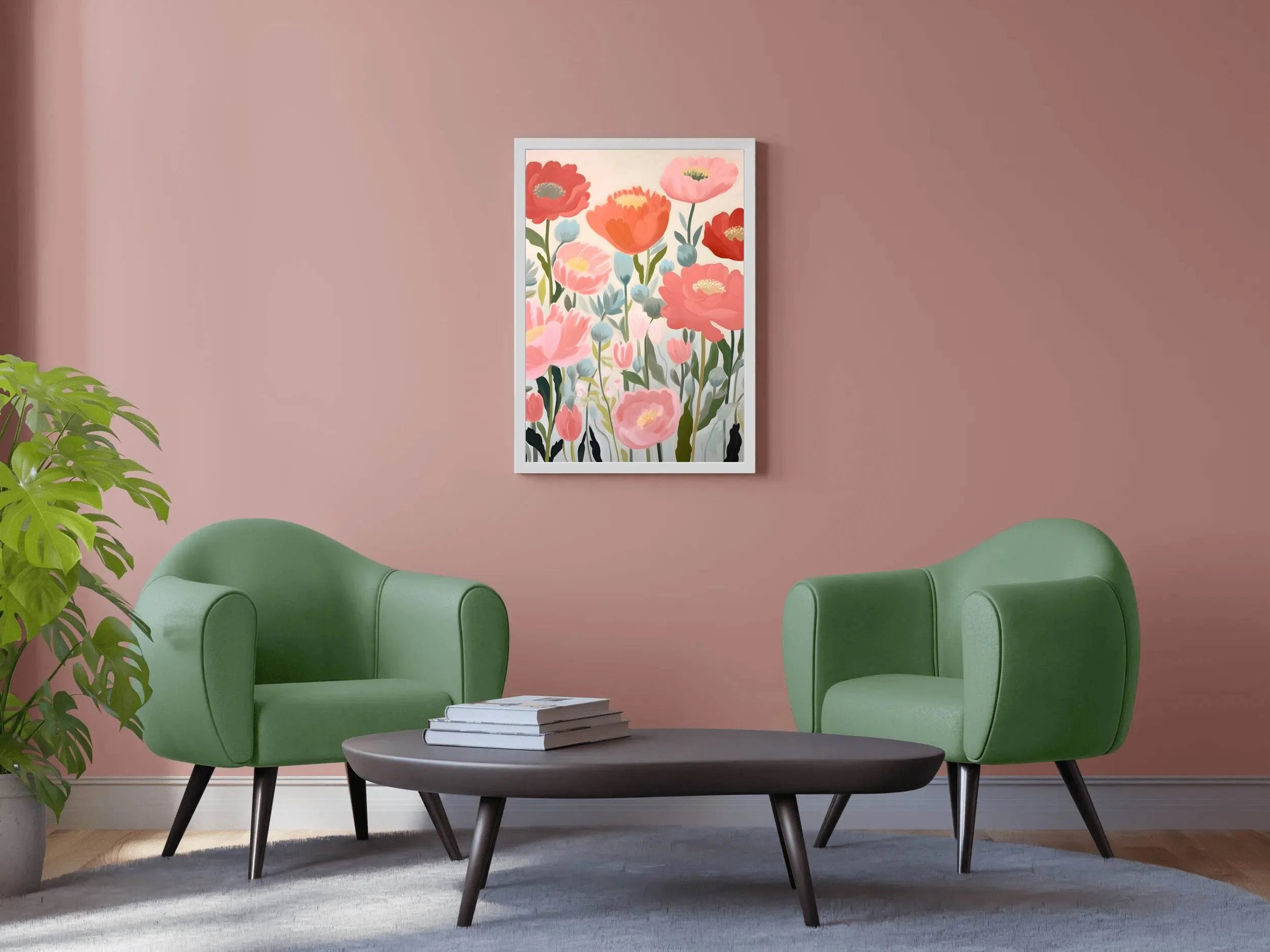 Watercolor Painting of Red and Pink Flowers - beink online art store