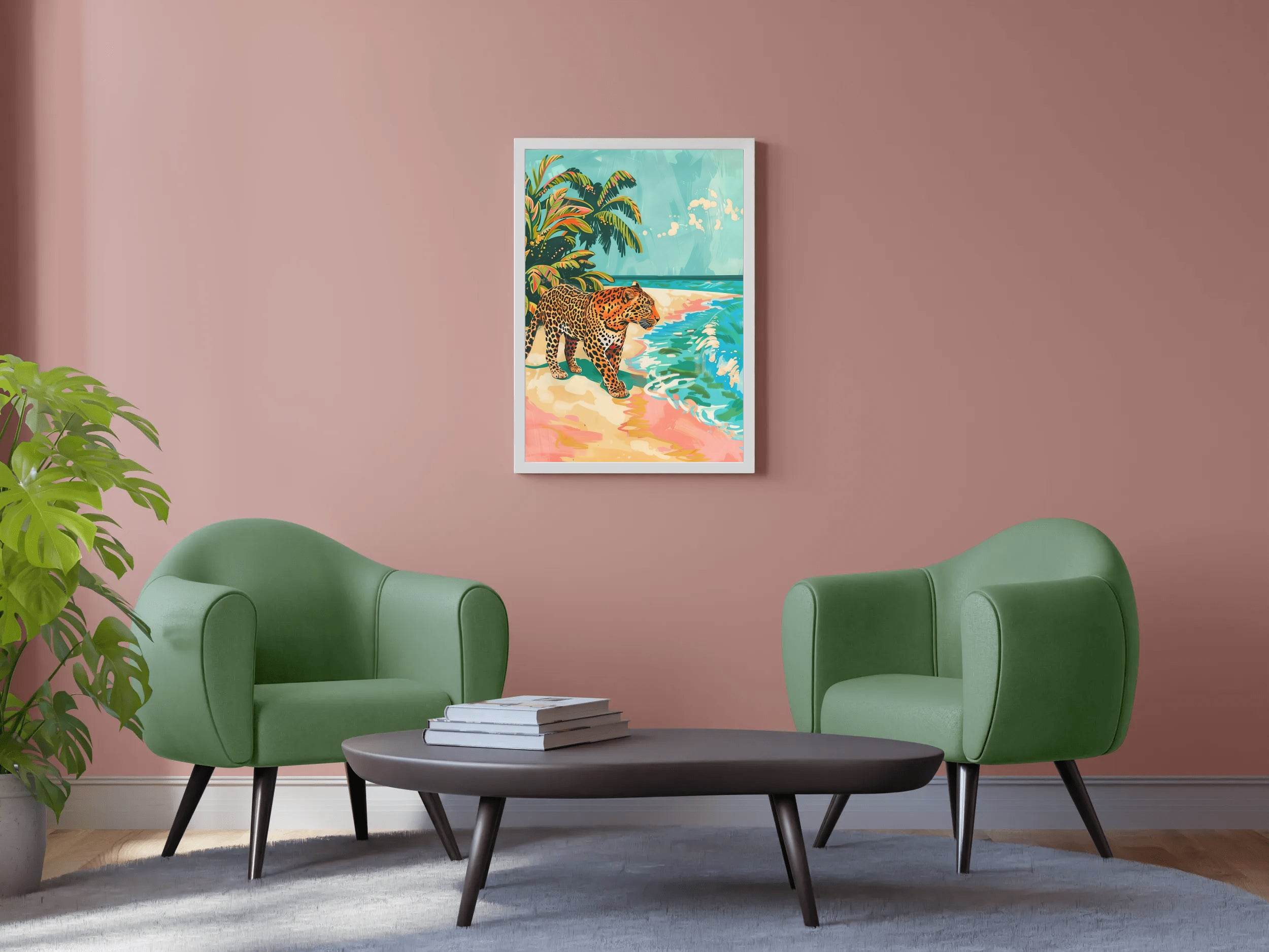 Painting of Leopard on the Beach - beink online art store