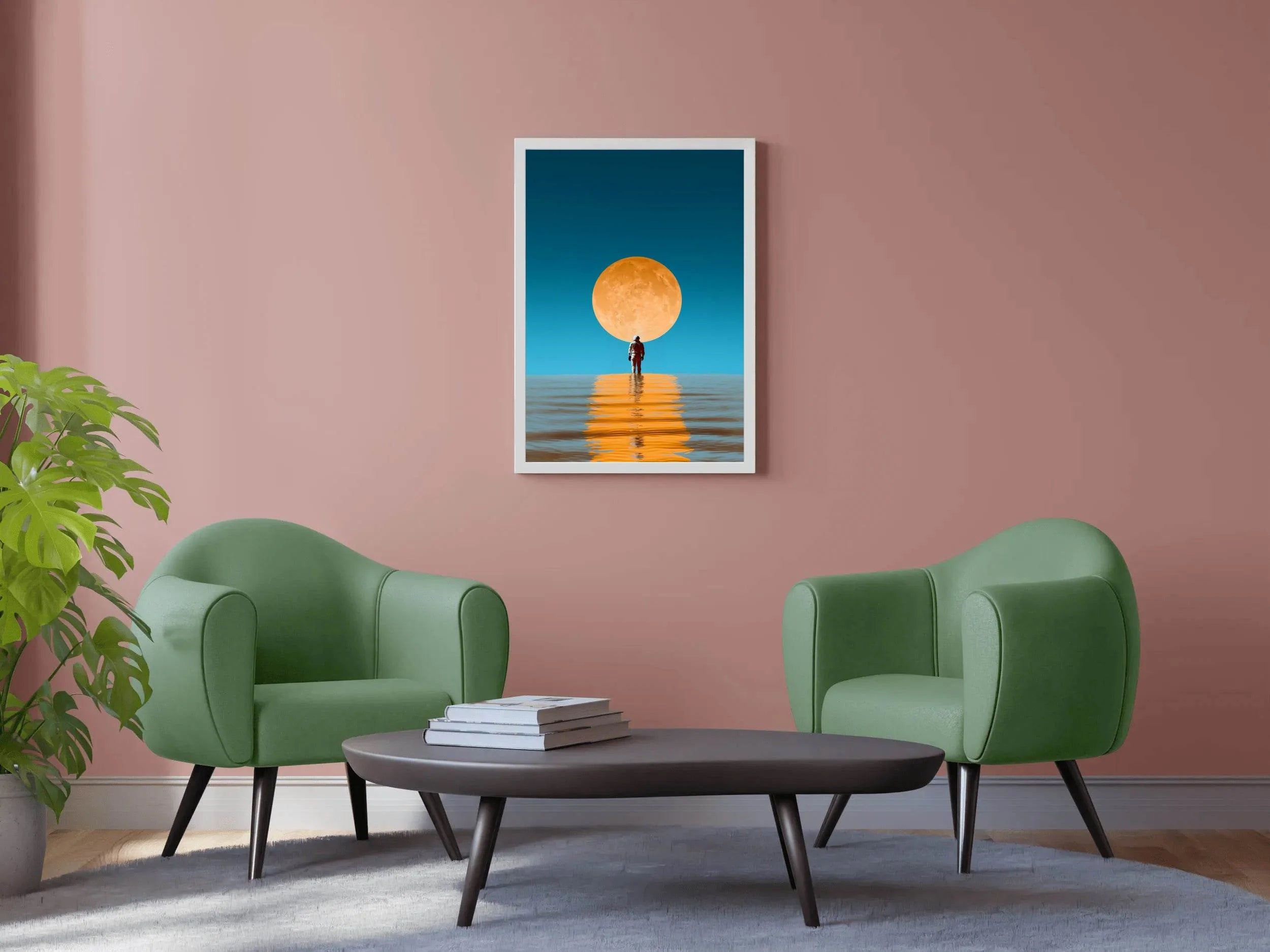 Astronaut Standing in the Ocean Reflecting the Moon Wall Art - beink online art store