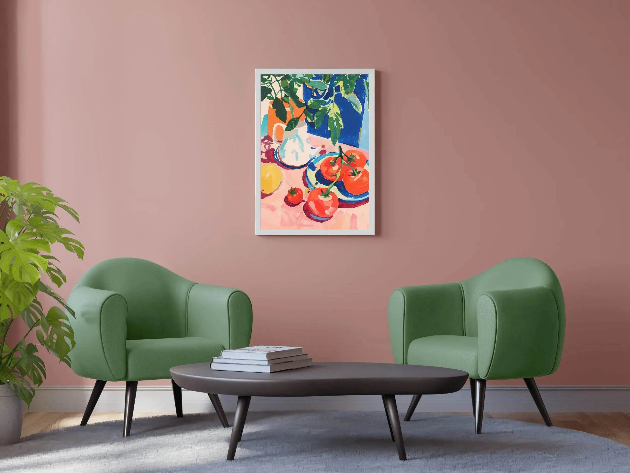 Painting of Persimmon Plate on Table - beink online art store