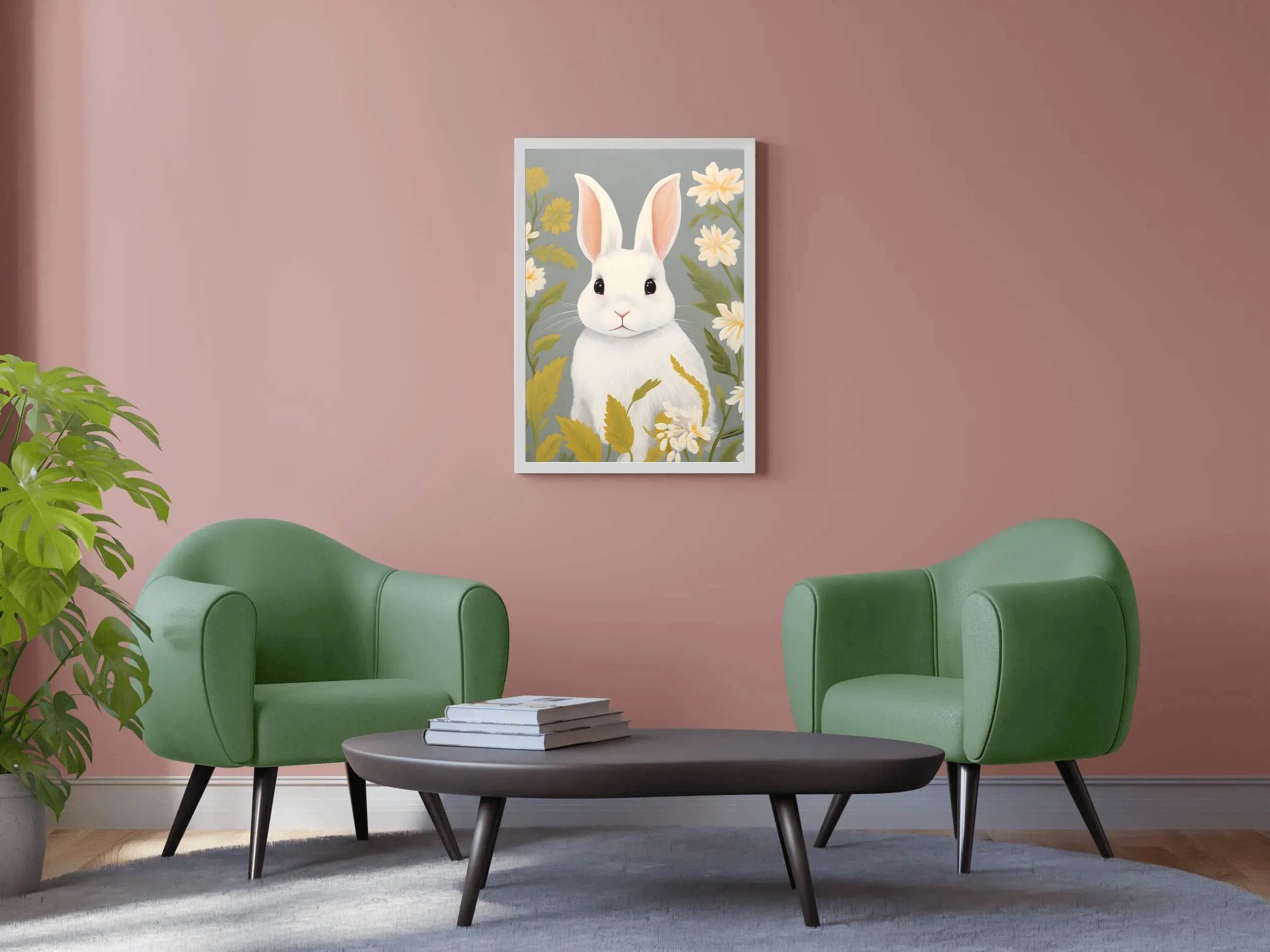 Shocked White Bunny Cartoon Painting - beink online art store
