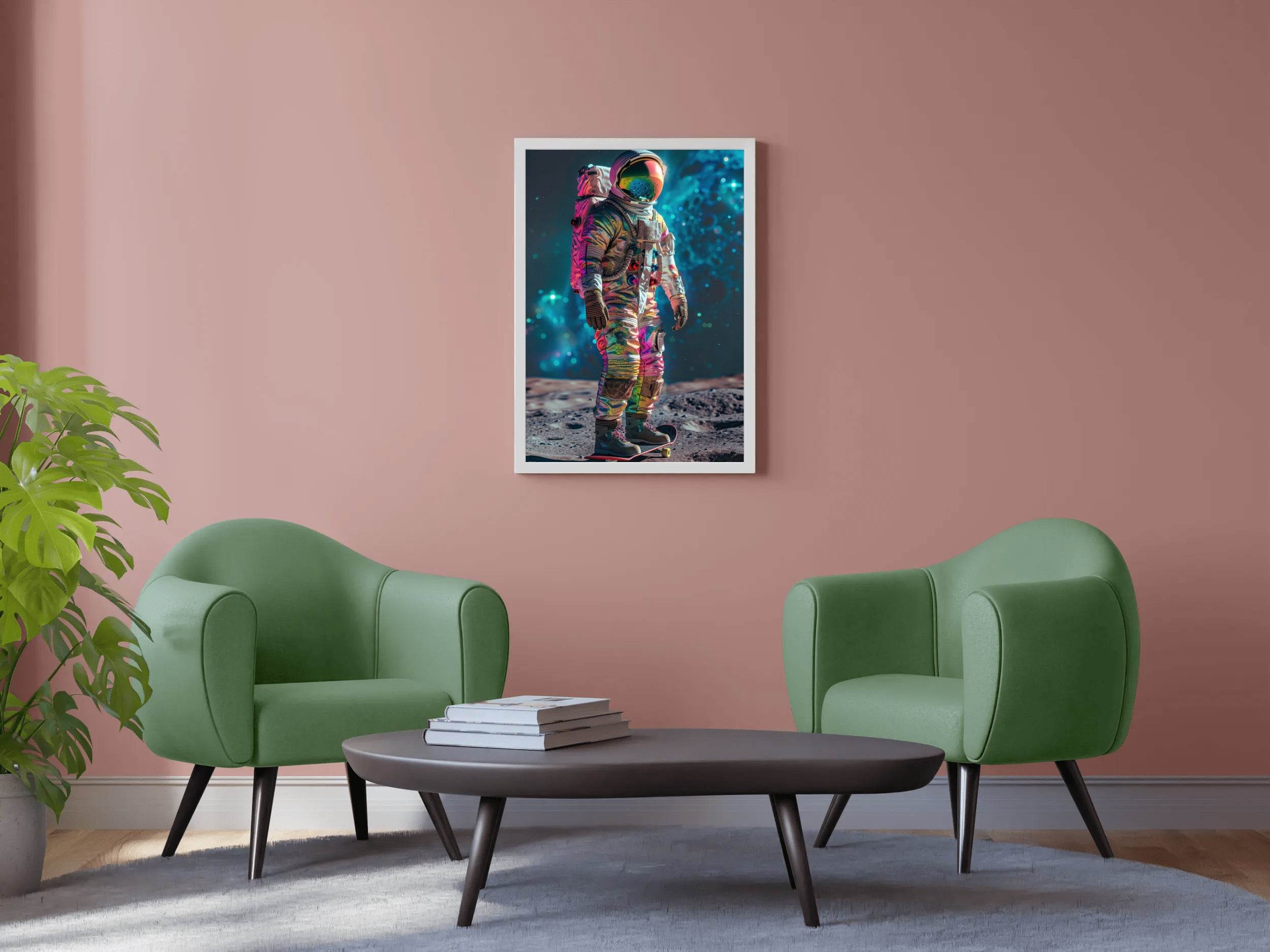 astronaut in neon suits on moon Wall Art - beink online art store