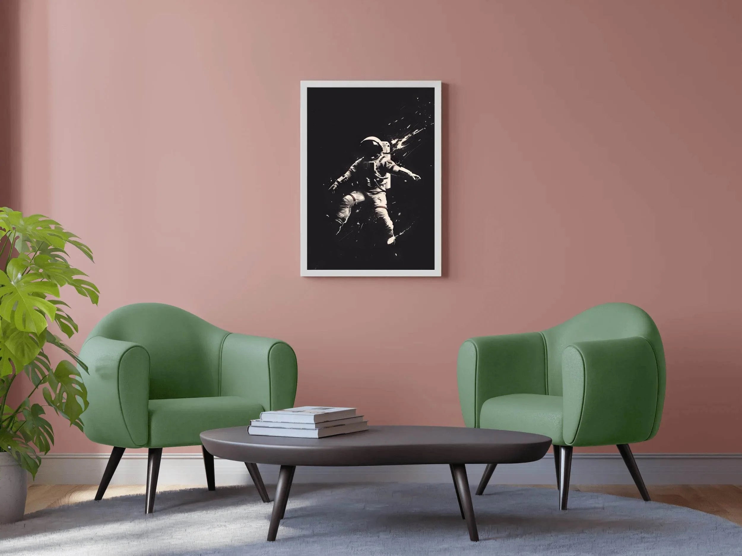 astronaut floating in space in black and white - beink online art store
