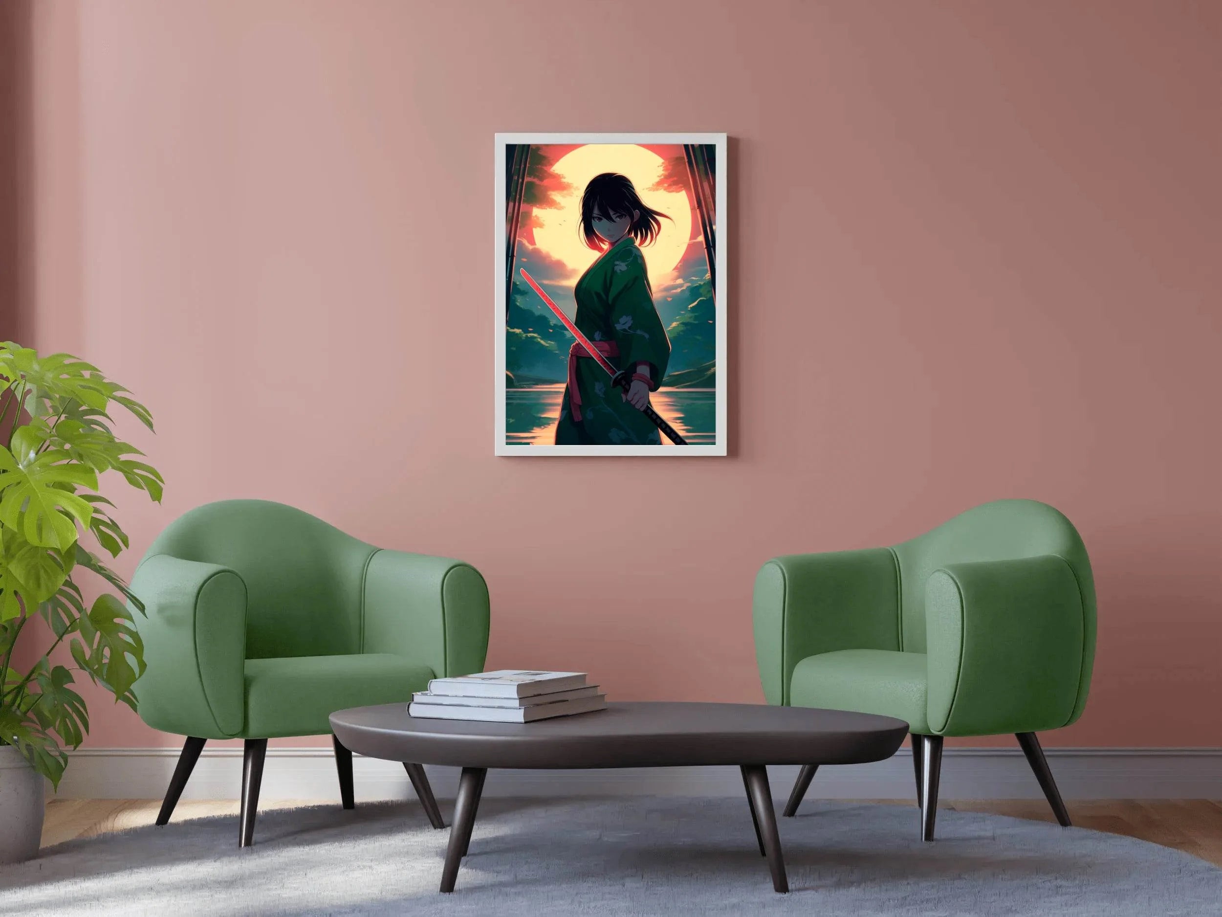 Anime Girl With katana In Forest Sunset Anime Wall Art - beink online art store