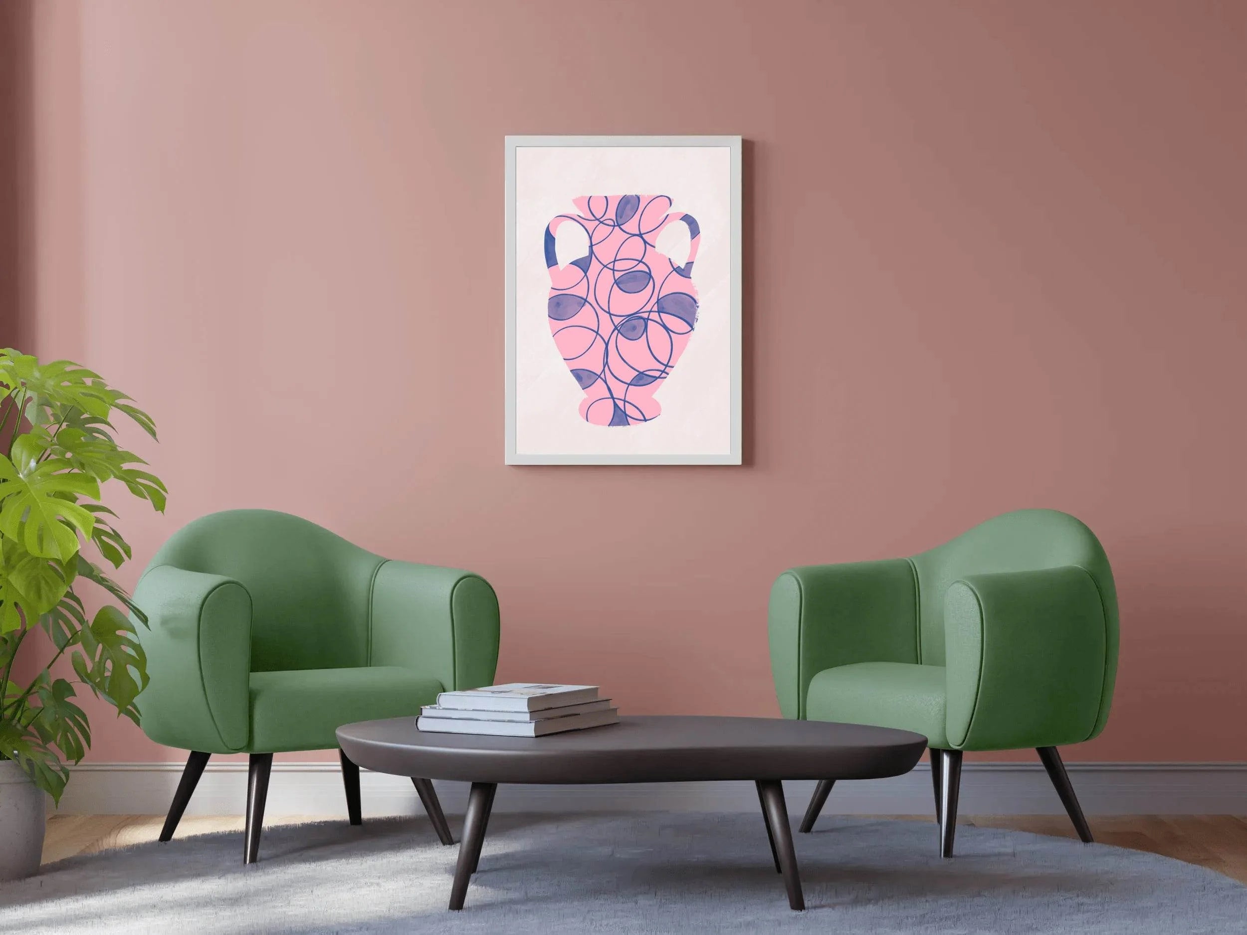 Pink And Blue Vase With Handle Wall Art - beink online art store