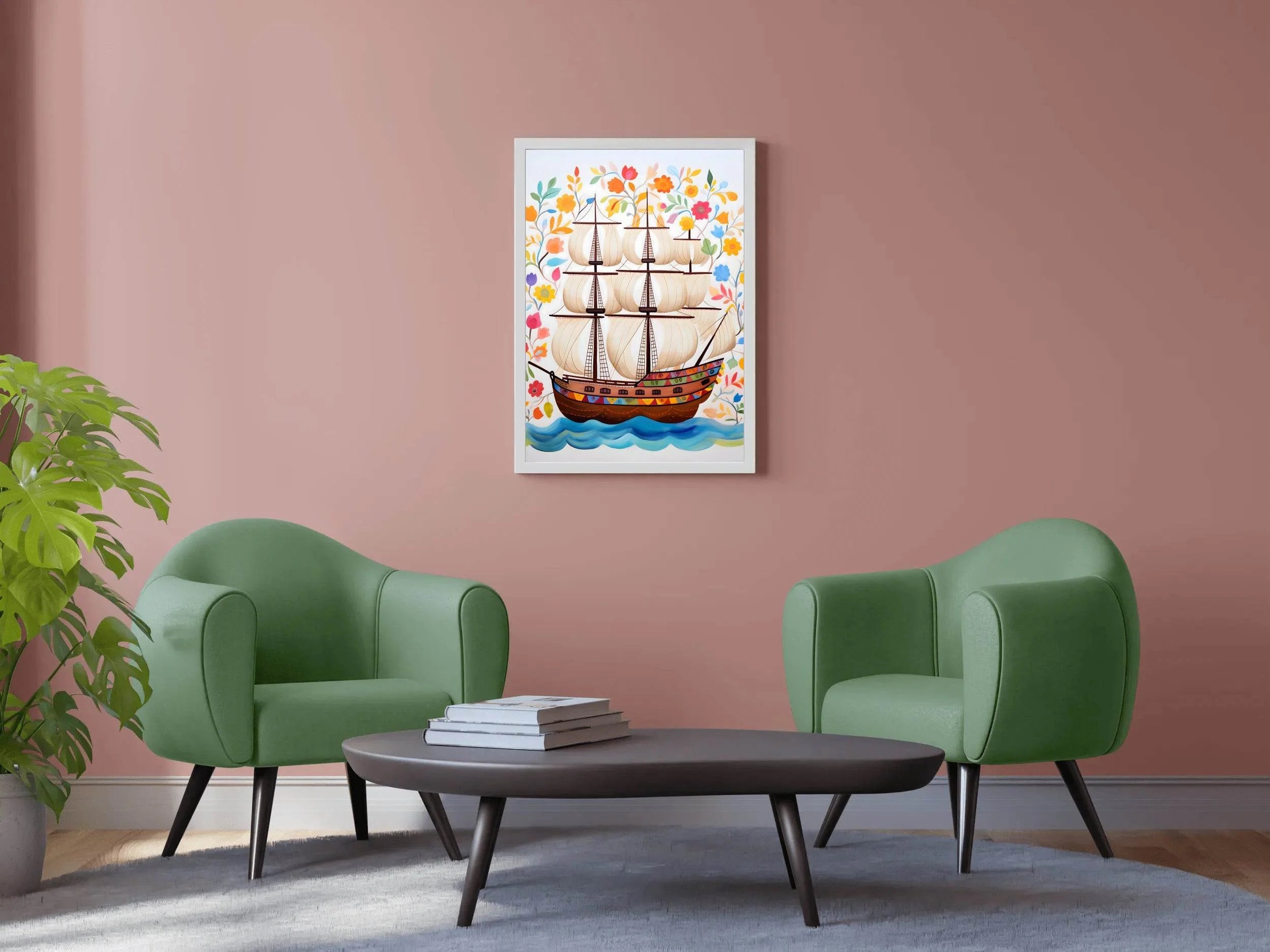 Watercolor Painting of Pirates Ship - beink online art store