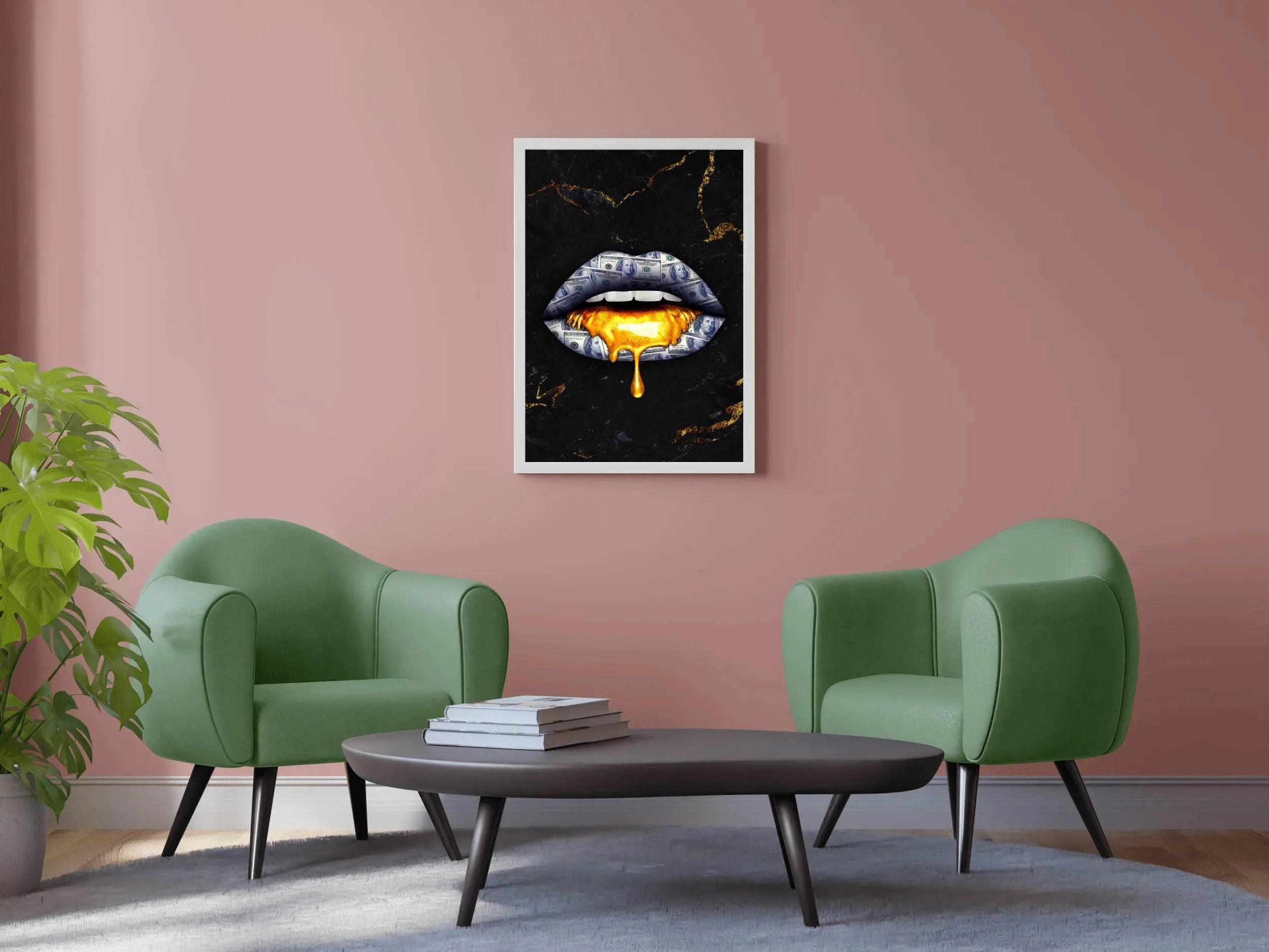 Black Woman Lips With Money And Gold Wall Art - beink online art store