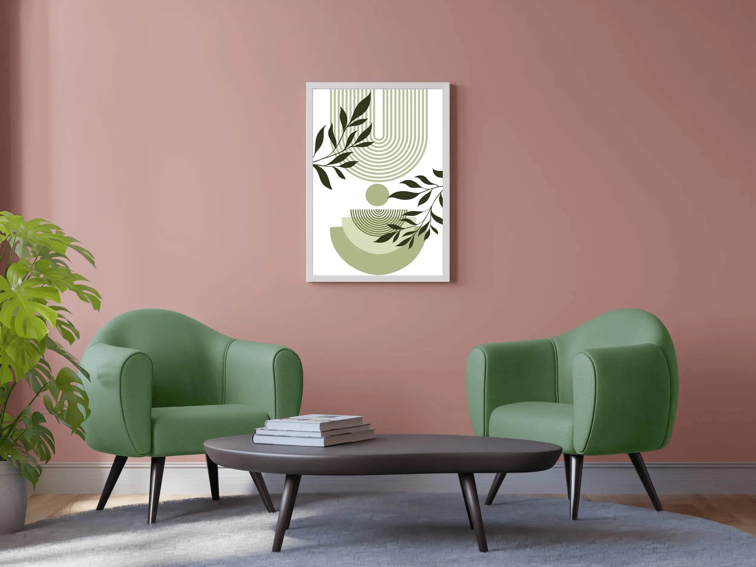 Geometric Shapes with Green leaves ArtWork - beink online art store