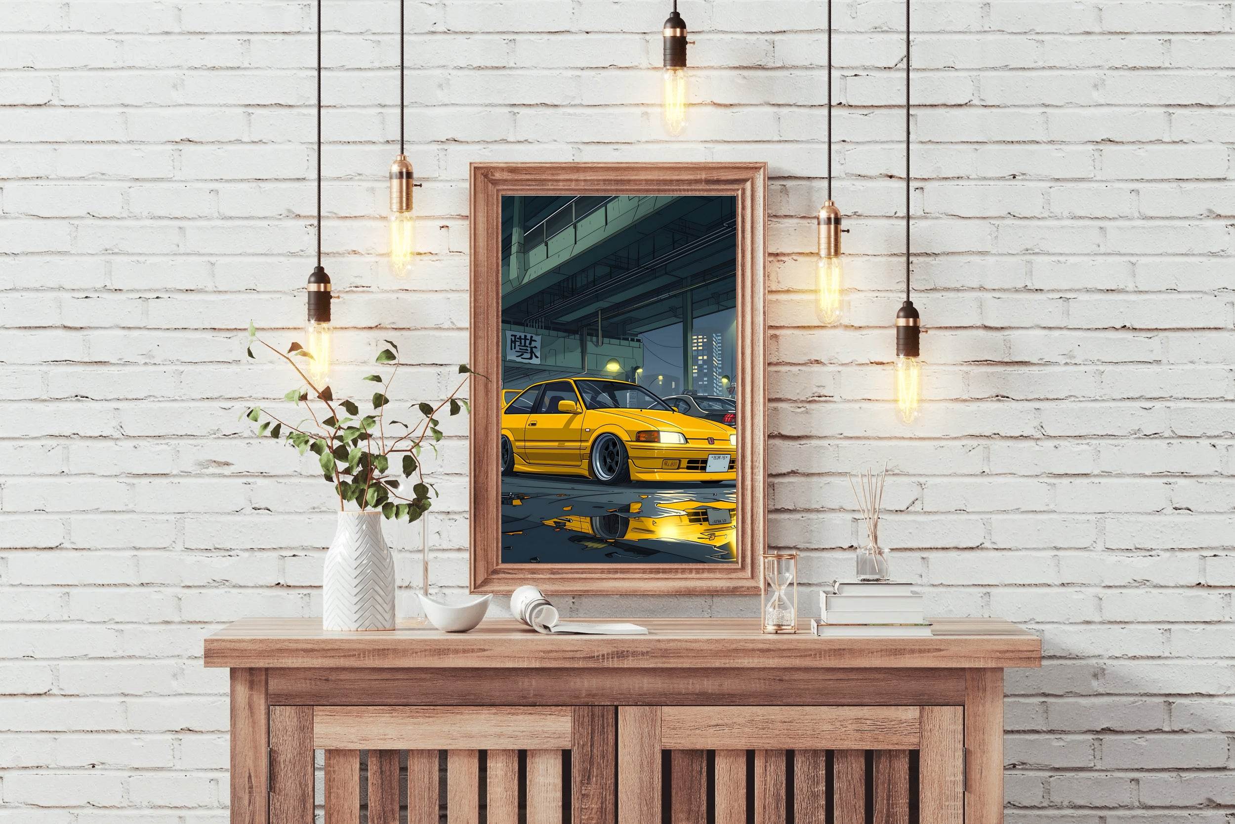 Car Honda Civic Yellow Wall Art - beink online art store