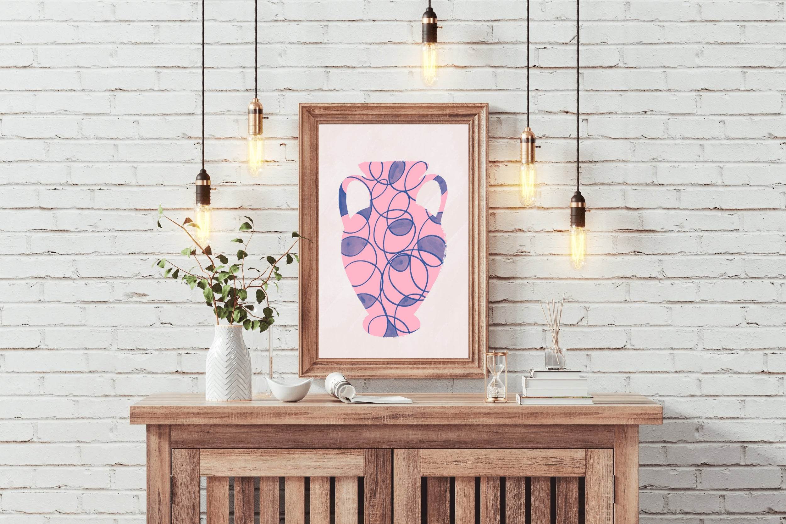 Pink And Blue Vase With Handle Wall Art - beink online art store