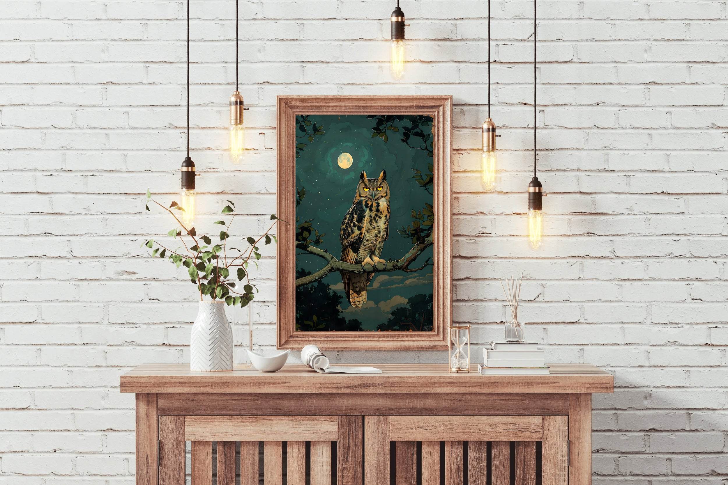 Illustration of an Owl on a Tree Branch - beink online art store
