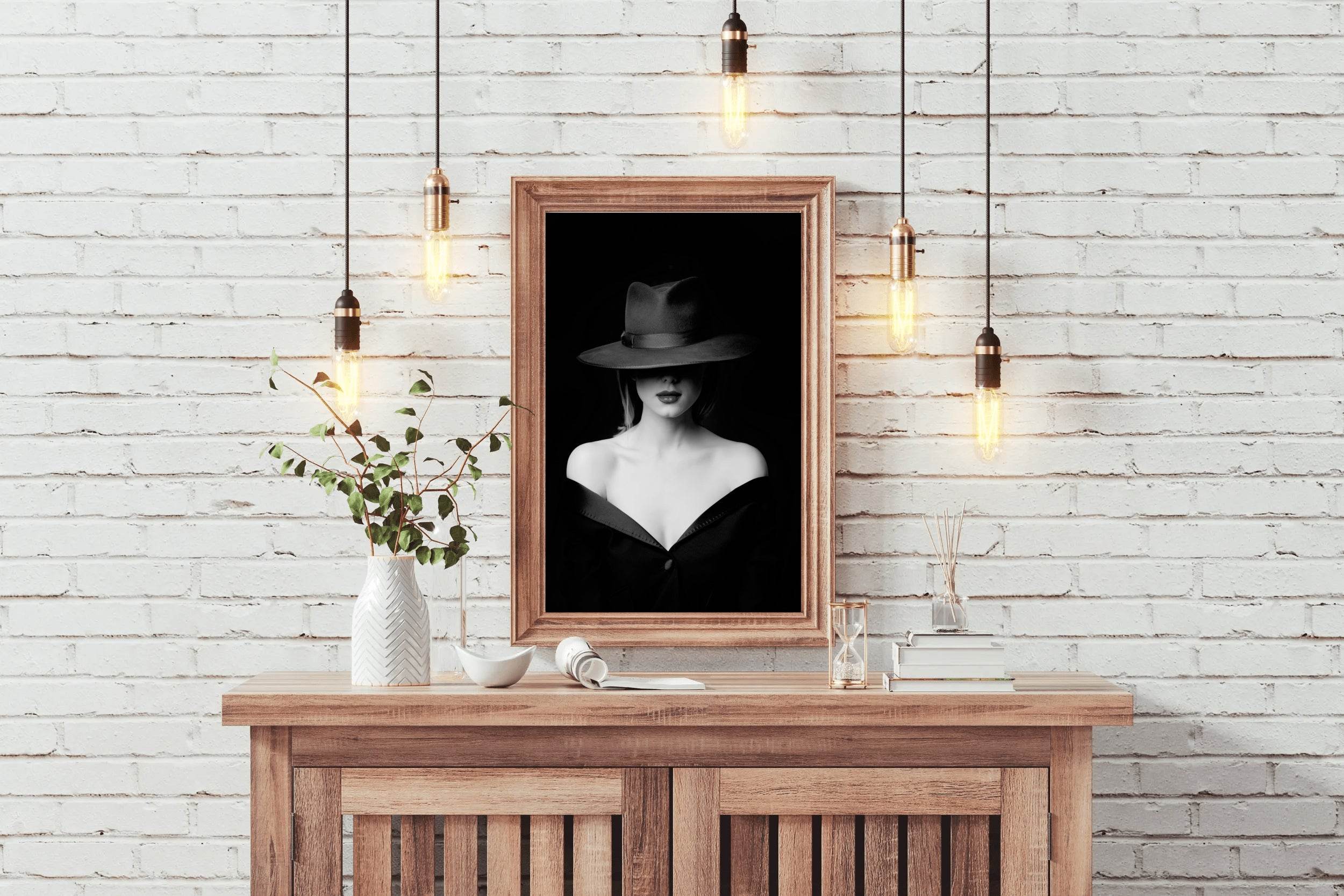 Elegant Lady With Hat Black & White Wall Art - beink online art store