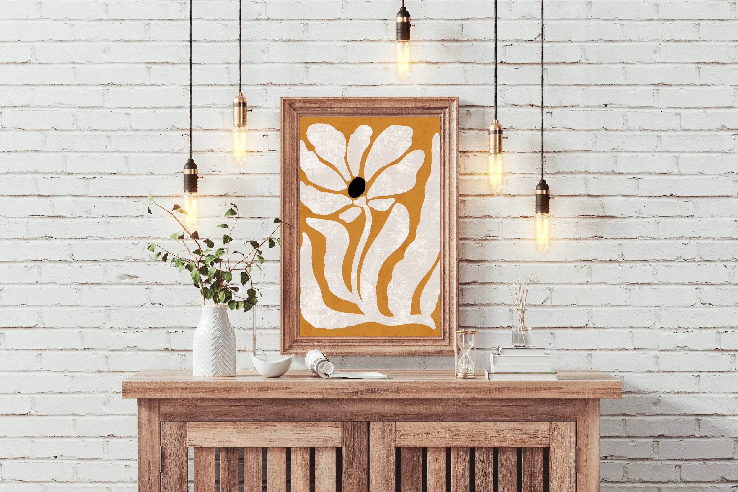 Stylized White Flower with a Black Center ArtWork - beink online art store