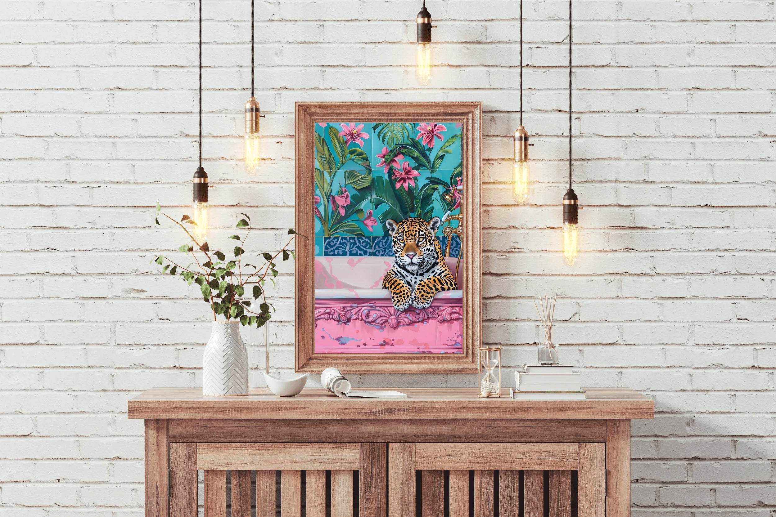 Oil Painting of Leopard in Bathtub - beink online art store