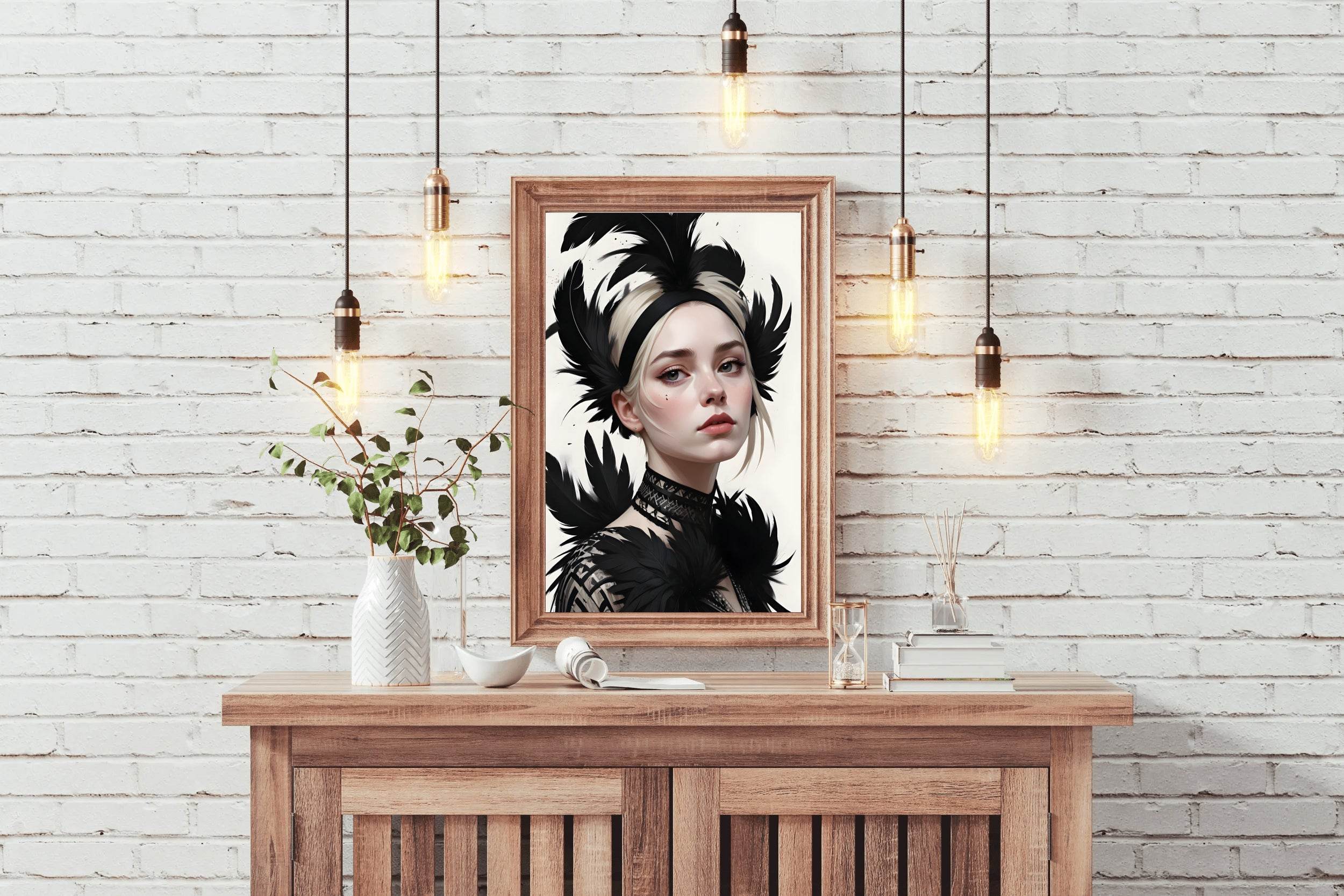 Lady with Blonde Hair feather Wall Art - beink online art store