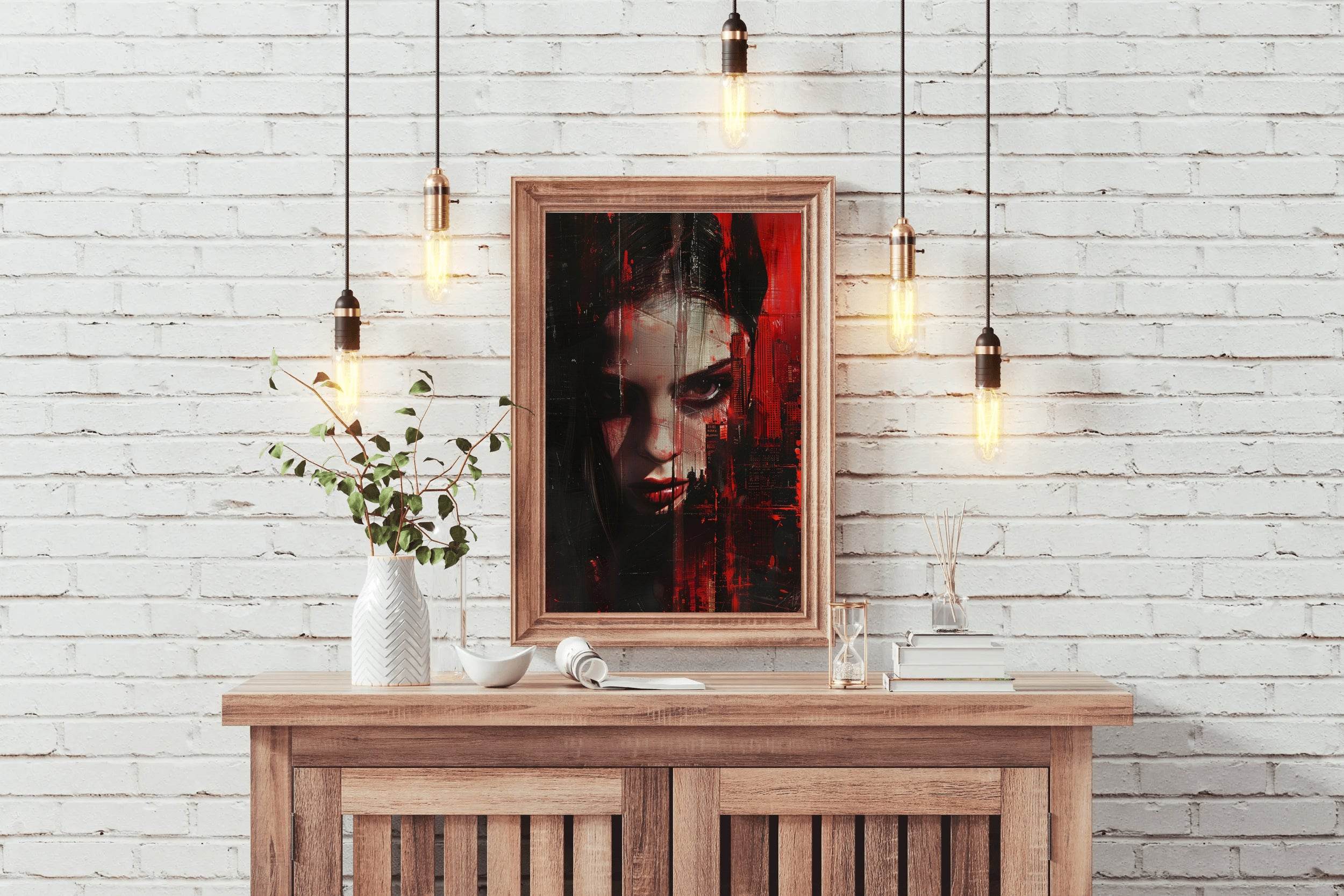 Red Painting of Women Face Digital Art - beink online art store