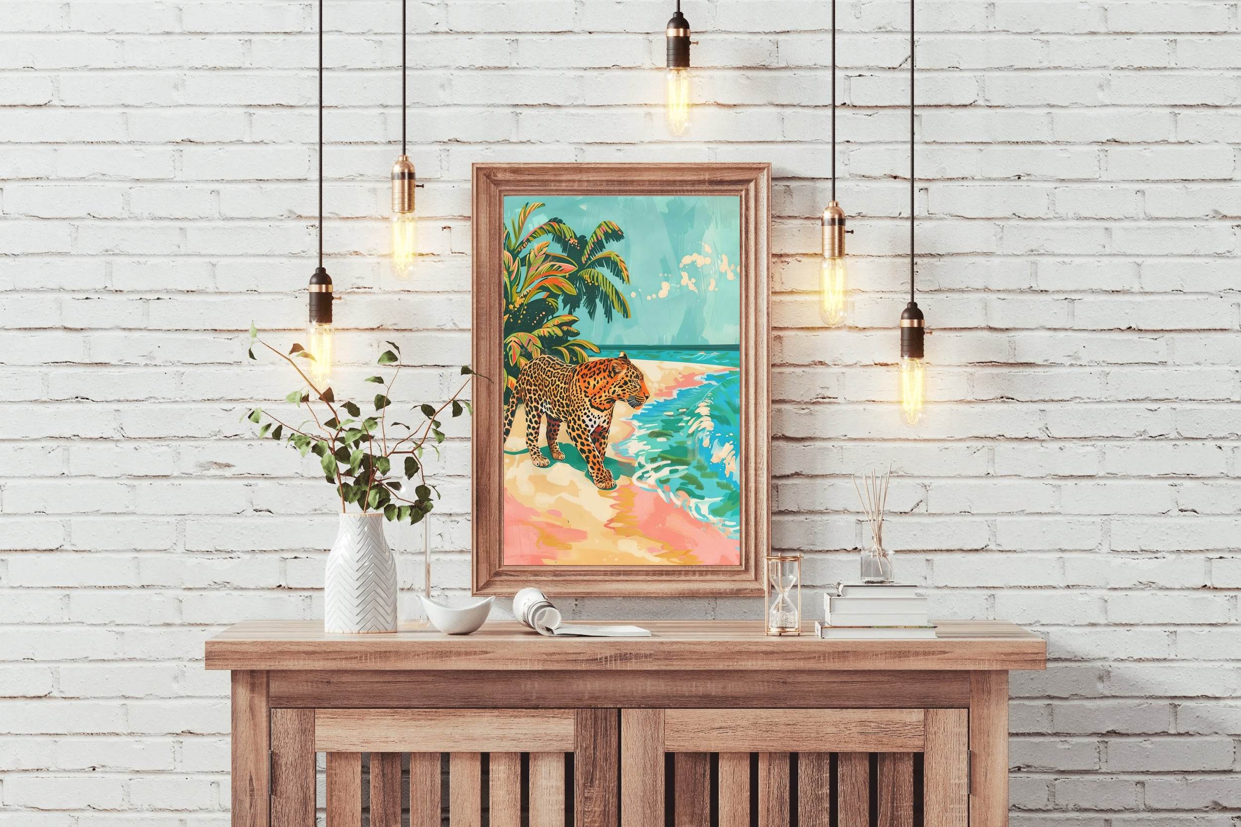 Painting of Leopard on the Beach - beink online art store