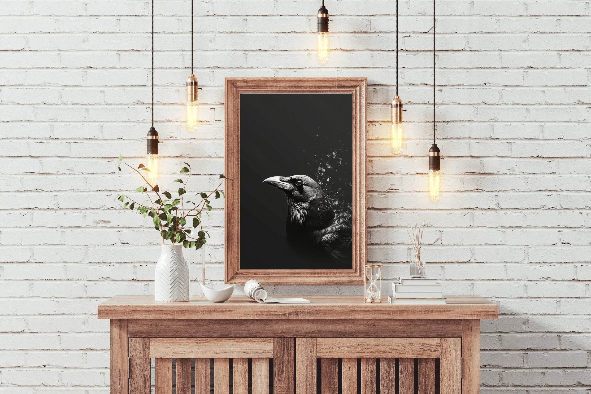 Common Raven Black and White Wall Art - beink online art store
