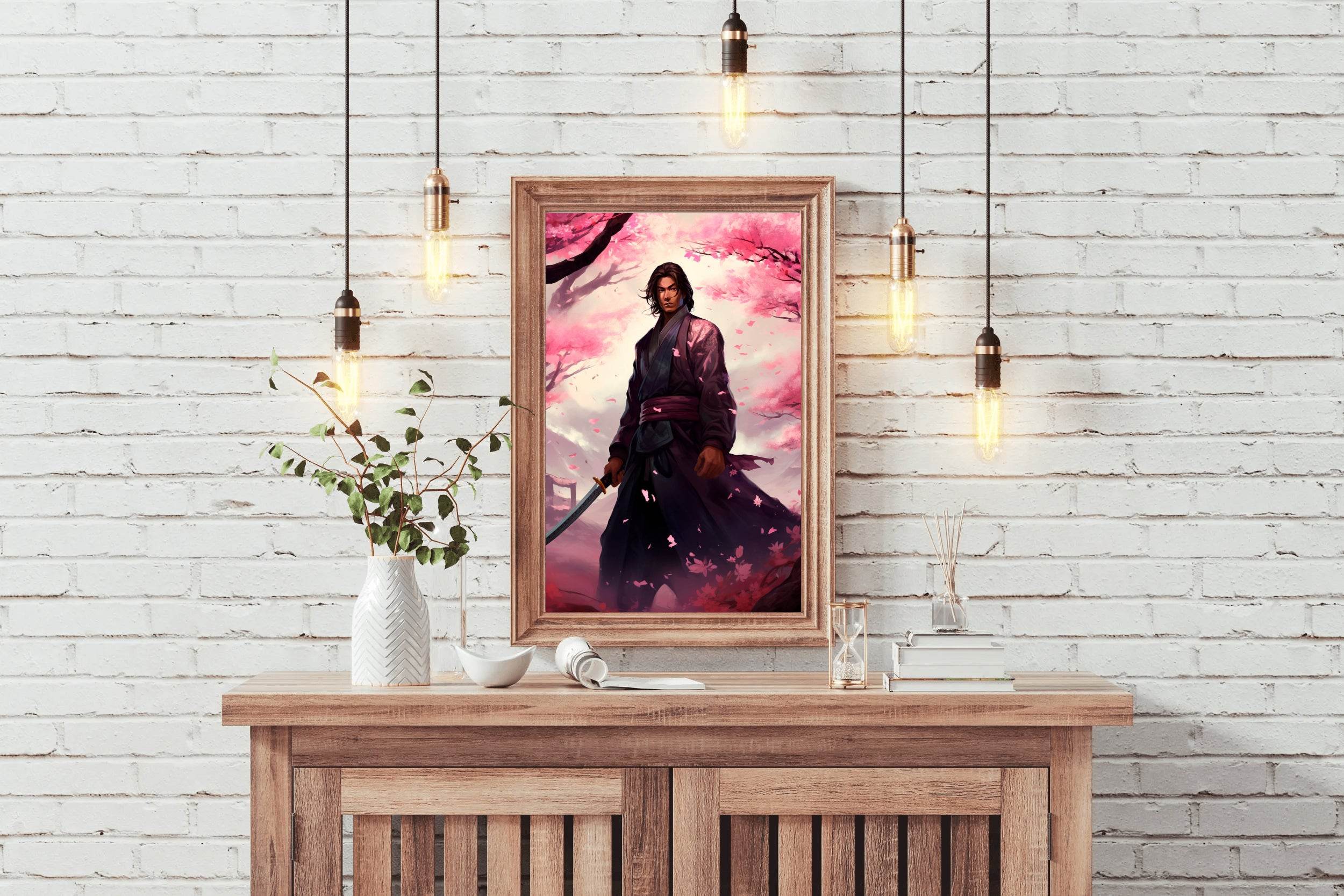Slender Male Samurai With Short Black Hair Anime Wall Art - beink online art store