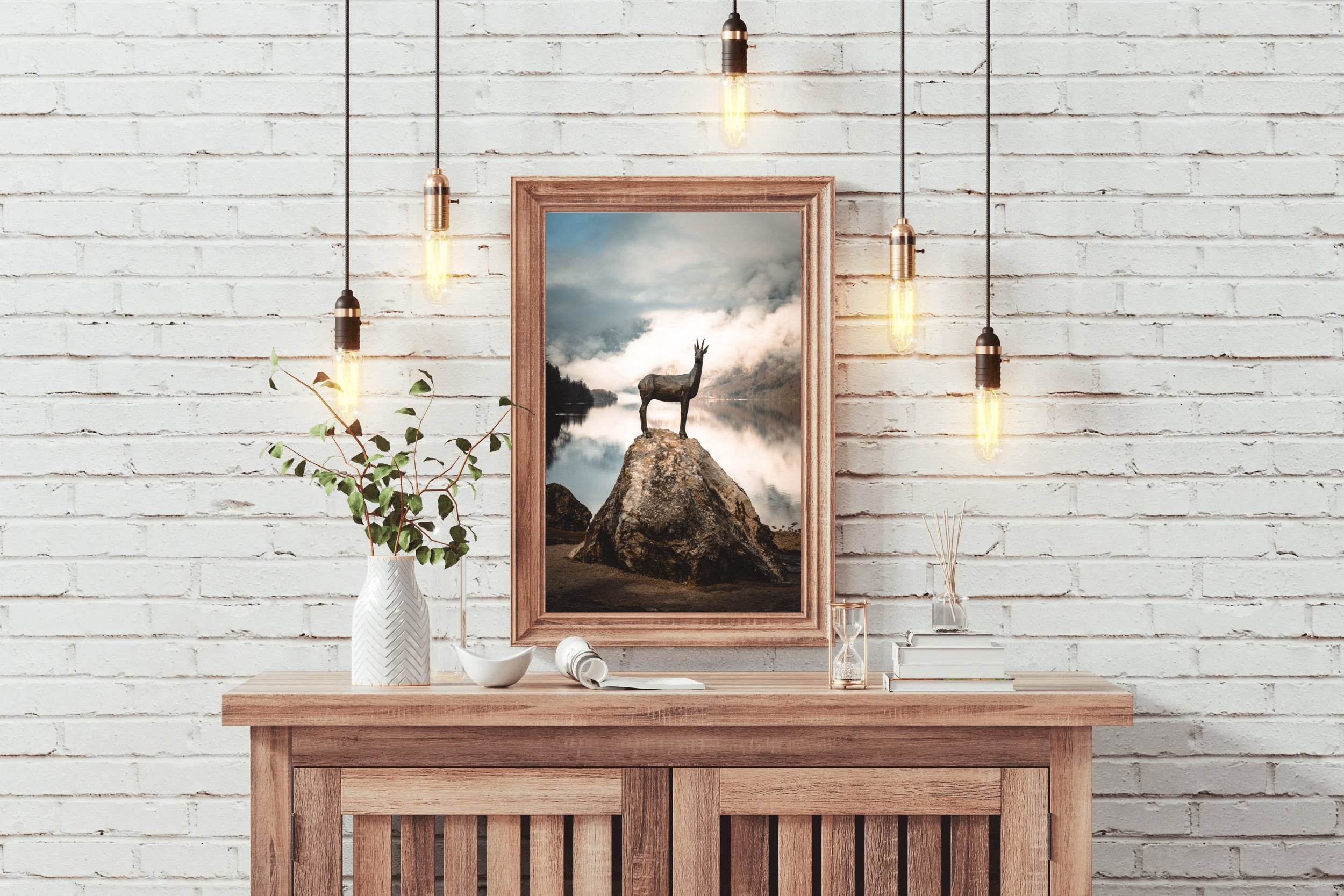 Painting of Goldhorn Statue Lake Bohinj Wall Art - beink online art store