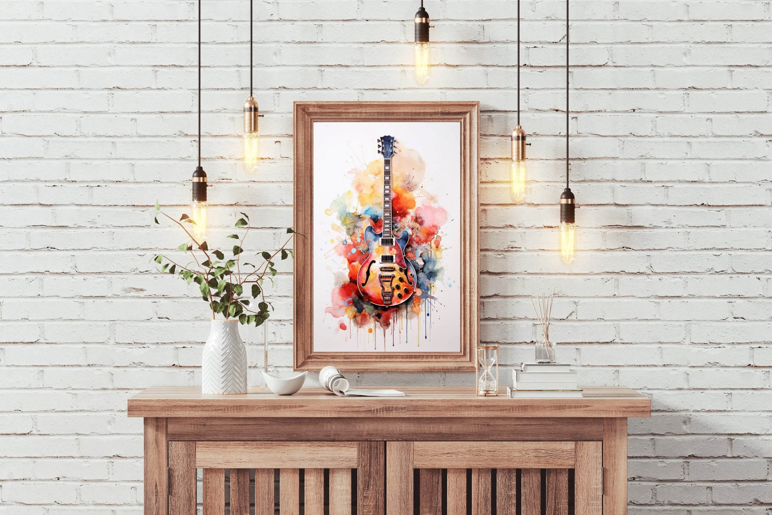Guitar Painting With Colorful Patterns Wall Art - beink online art store