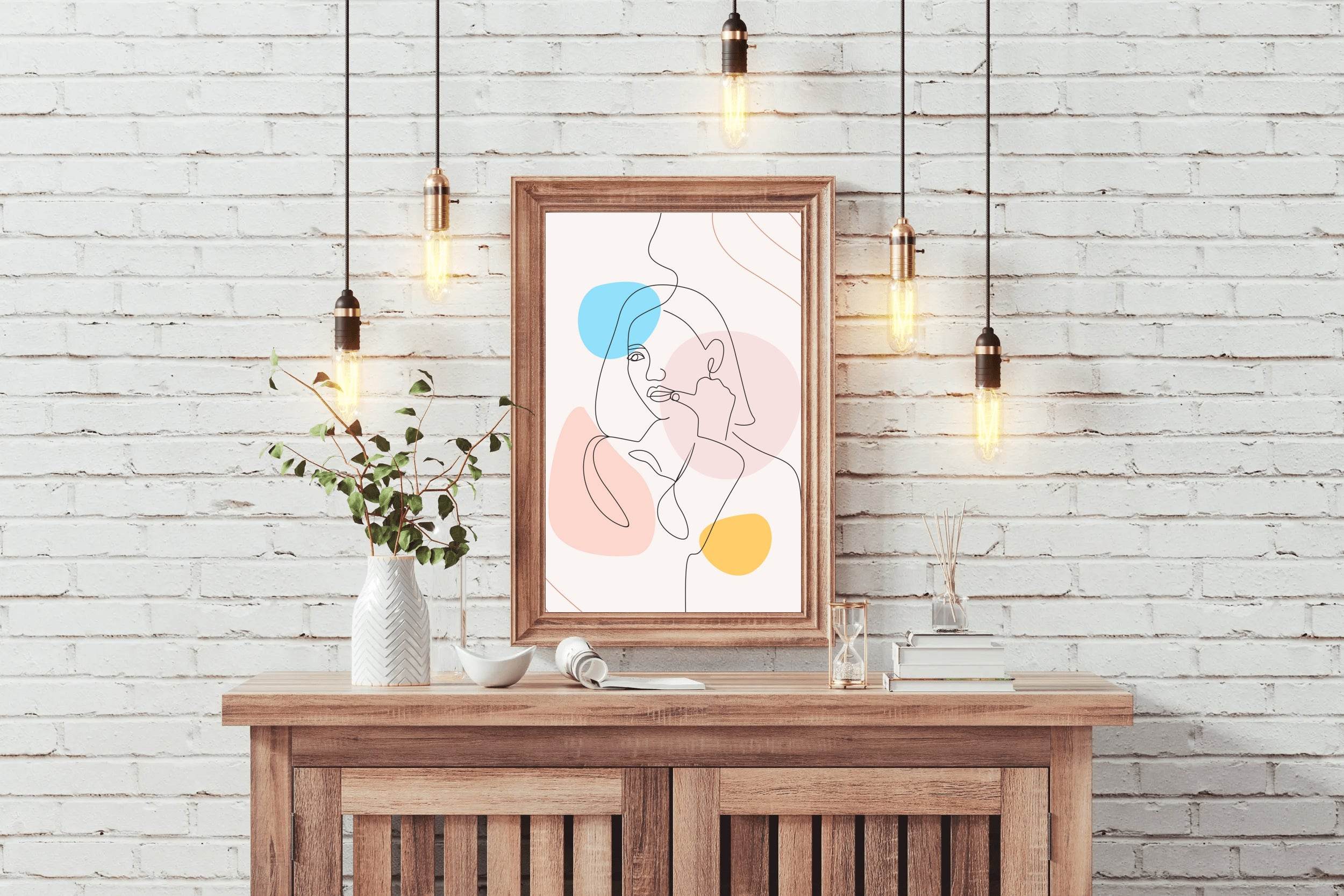 Women Colorful Linear Face Wall Art - beink online art store