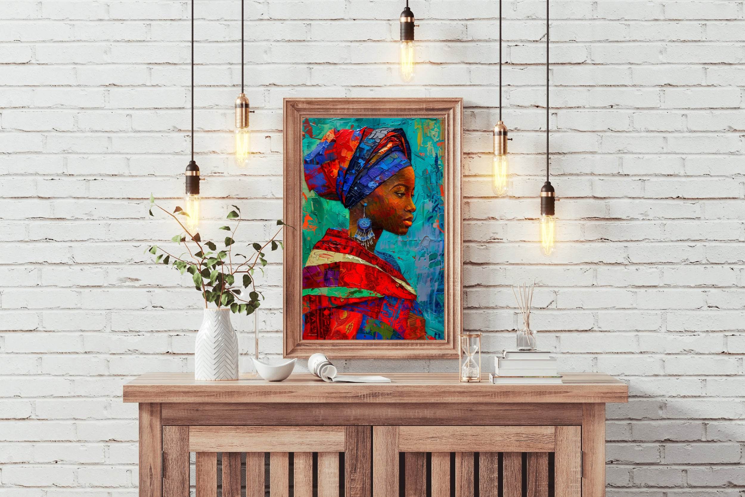 Colorful Scarf African Woman Wall Art - beink online art store