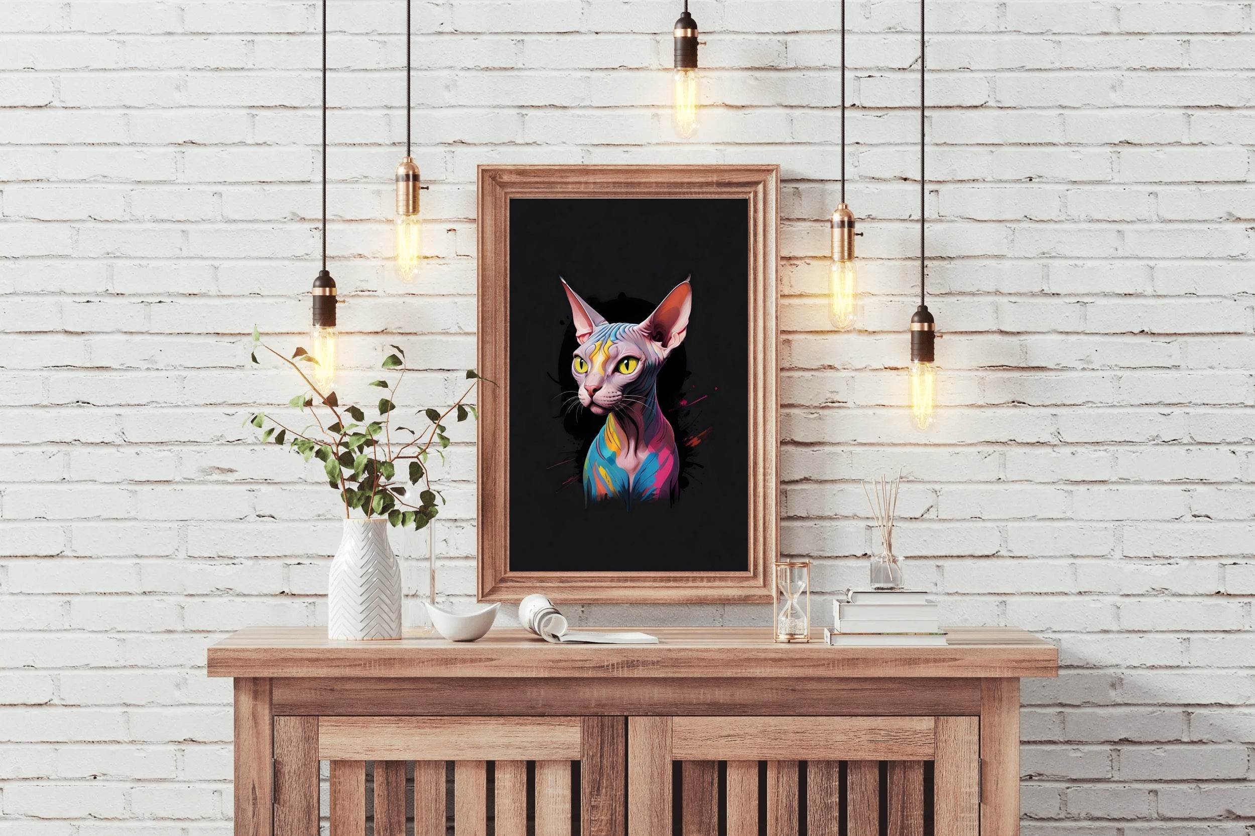 Painting of Colorful Sphynx Cat Animal Wall Art - beink online art store