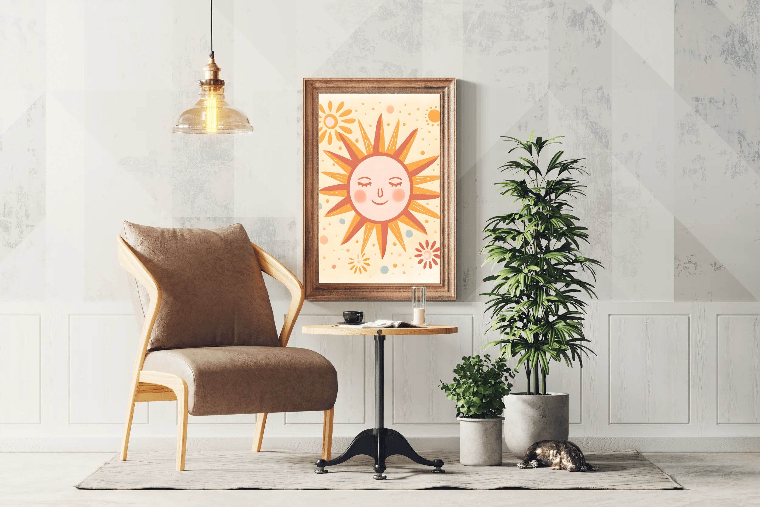 Illustration of Sleeping Sun With Yellow Background - beink online art store