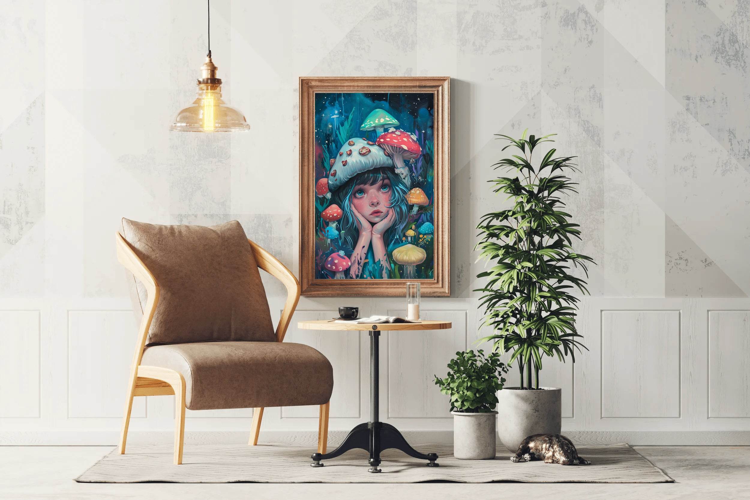 Anime Girl Colorful Style With Mushroom Wall Art - beink online art store