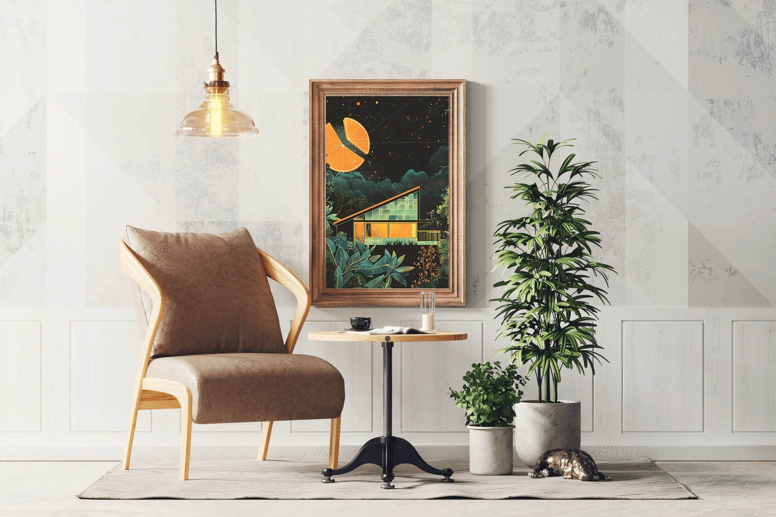 Drawing of A Wooden Hut With A Cut Background of Oranges Wall Art - beink online art store