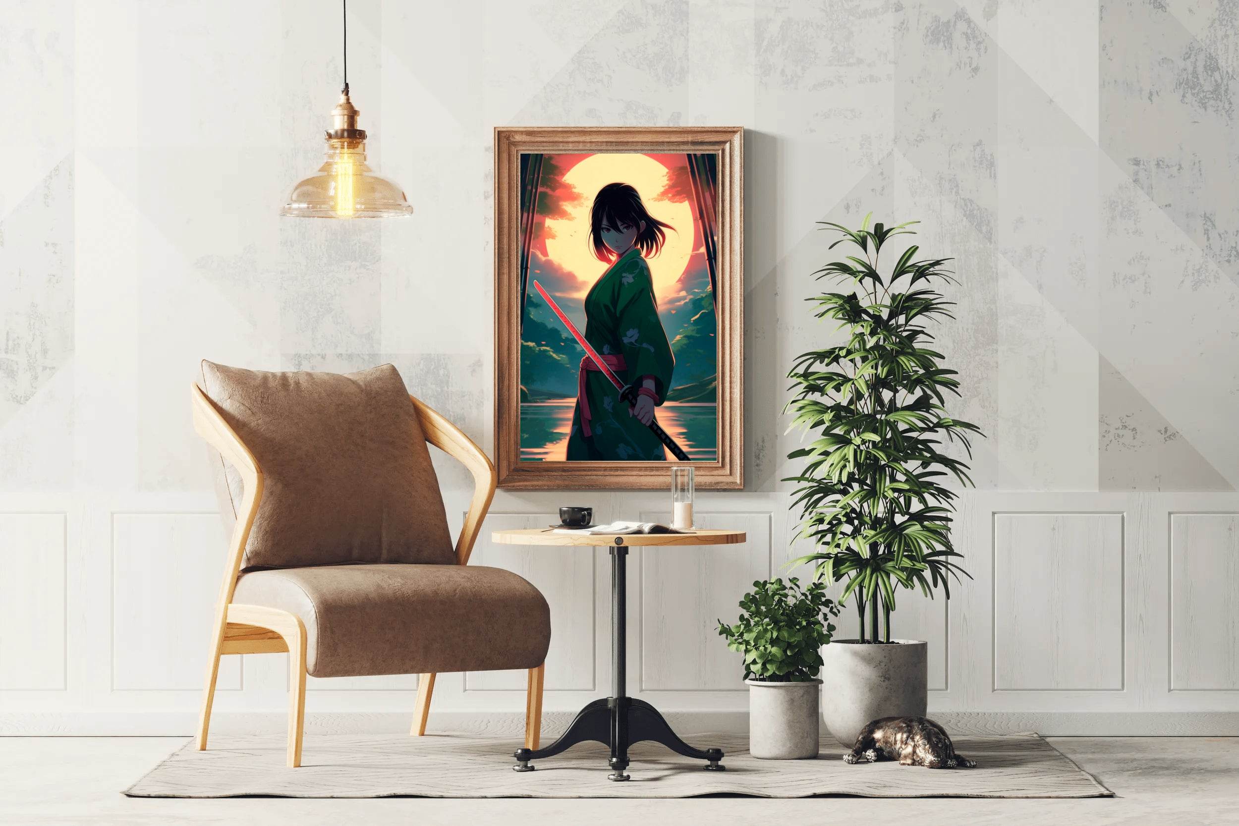 Anime Girl With katana In Forest Sunset Anime Wall Art - beink online art store