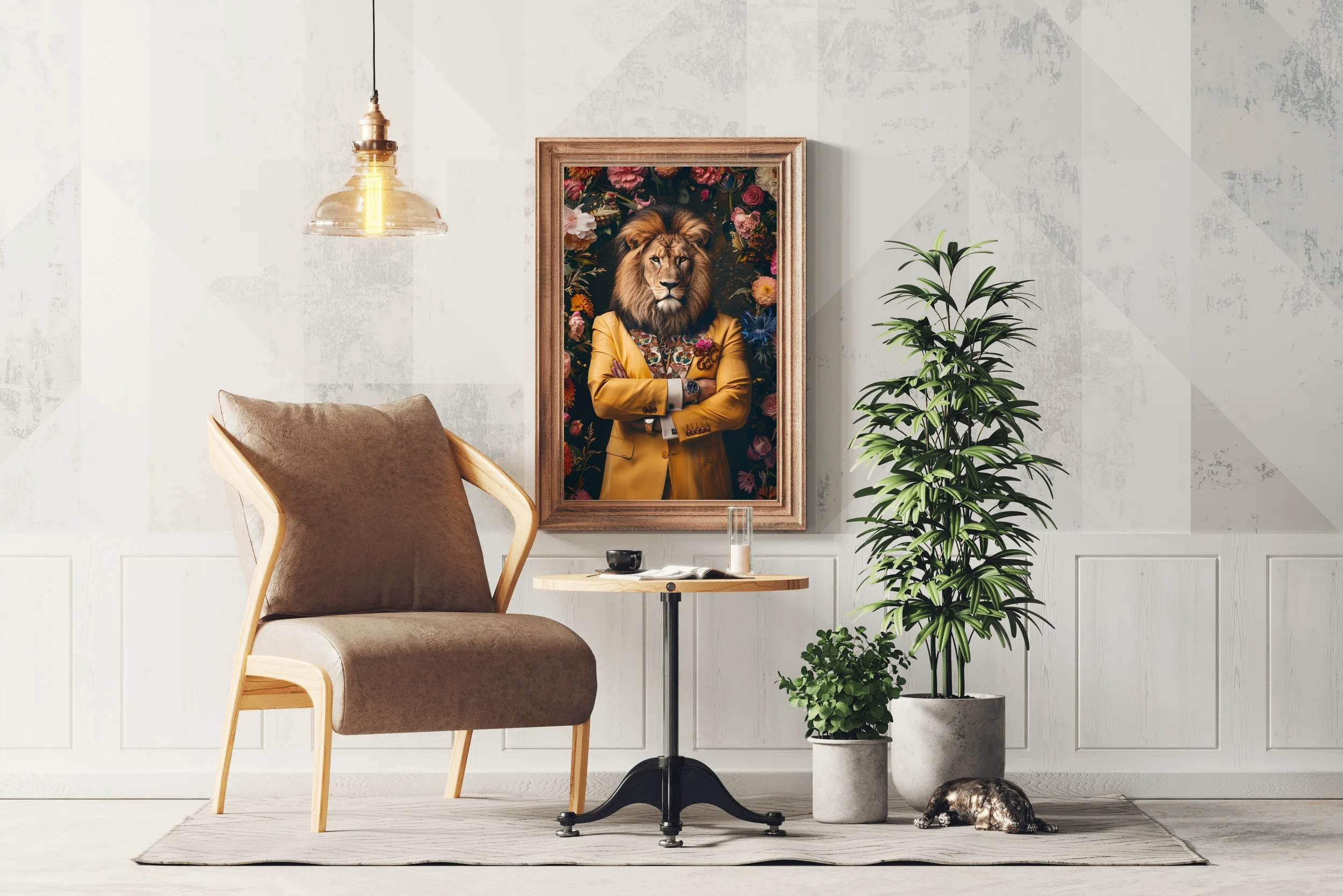 Standing Lion Wearing Formal Yellow Coat - beink online art store