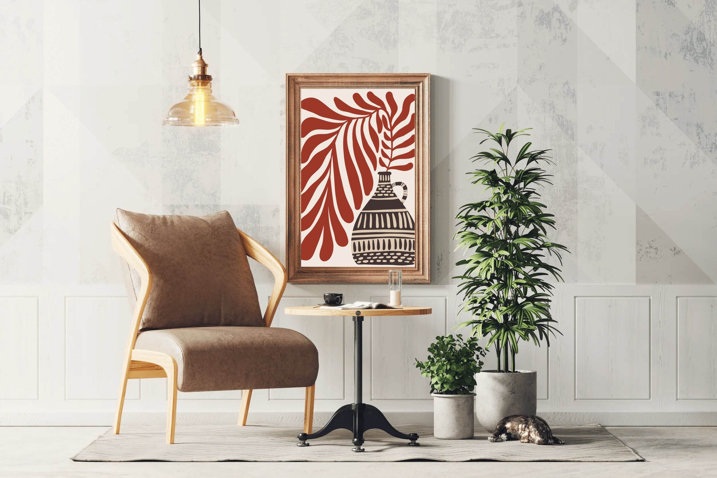 Abstract Patterned Vase and Leaf ArtWork - beink online art store