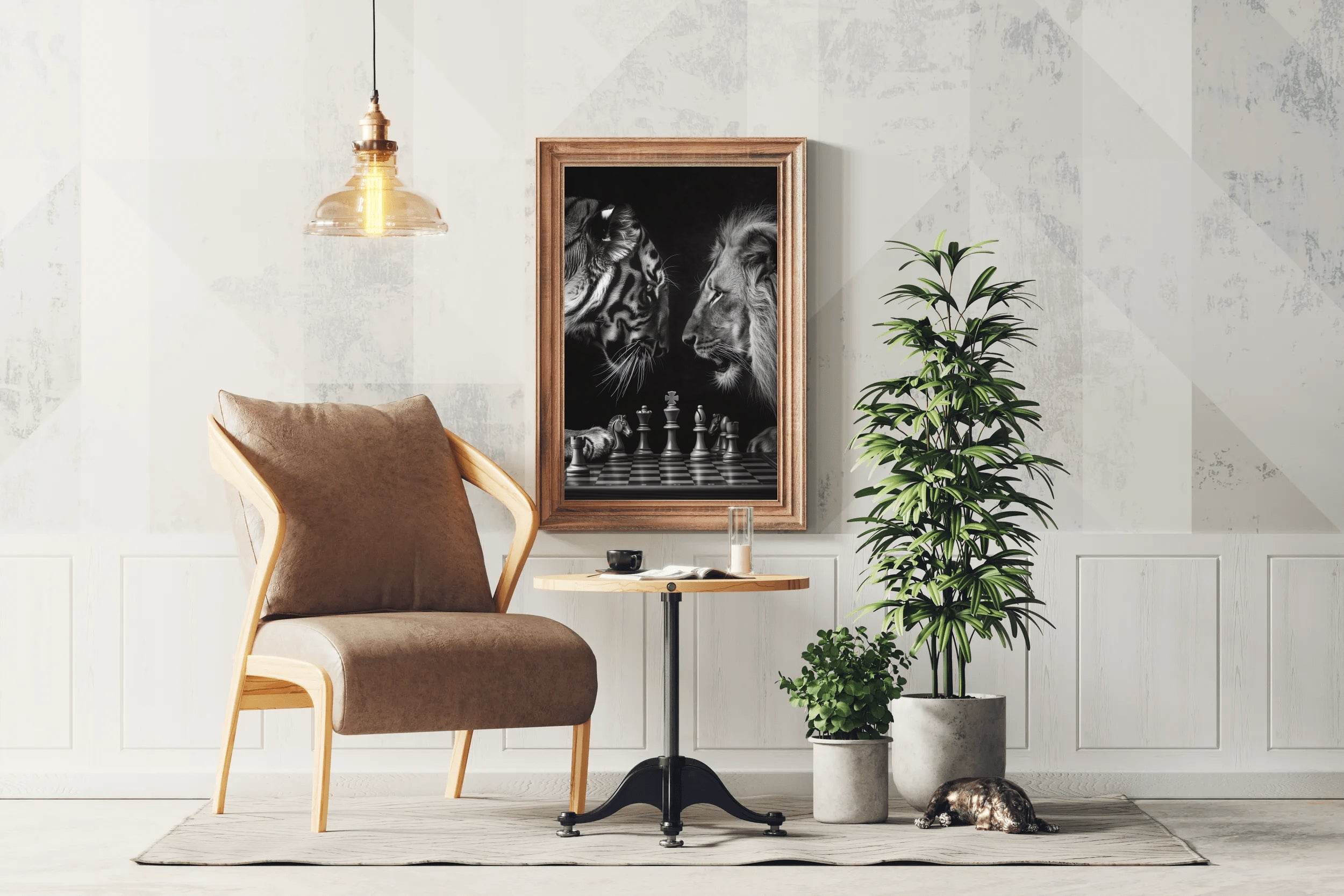 Loin and Tiger on Chess Board Wall Art - beink online art store